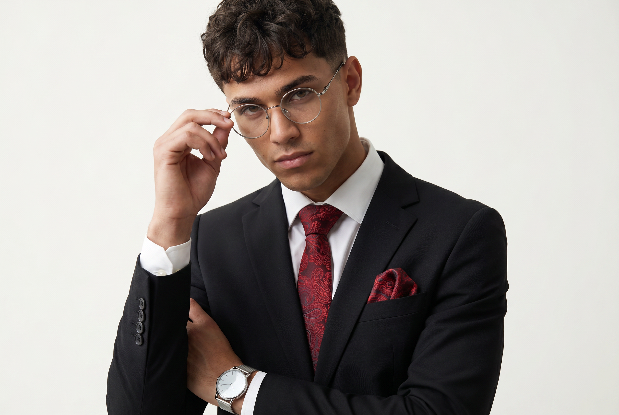 A man wearing a 2-piece black graduation suit