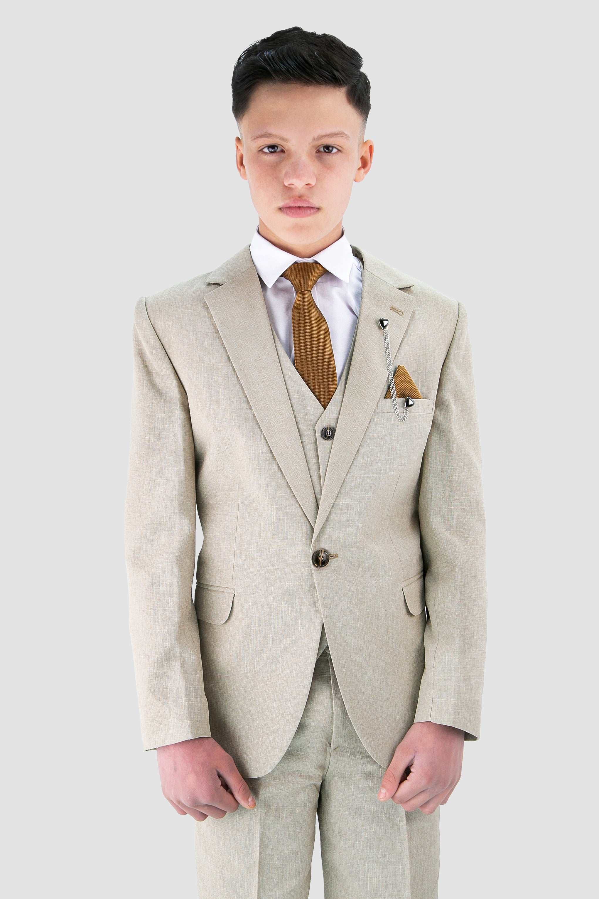 Boys Slim Fit Textured 8-Piece Formal Suit Set - Beige