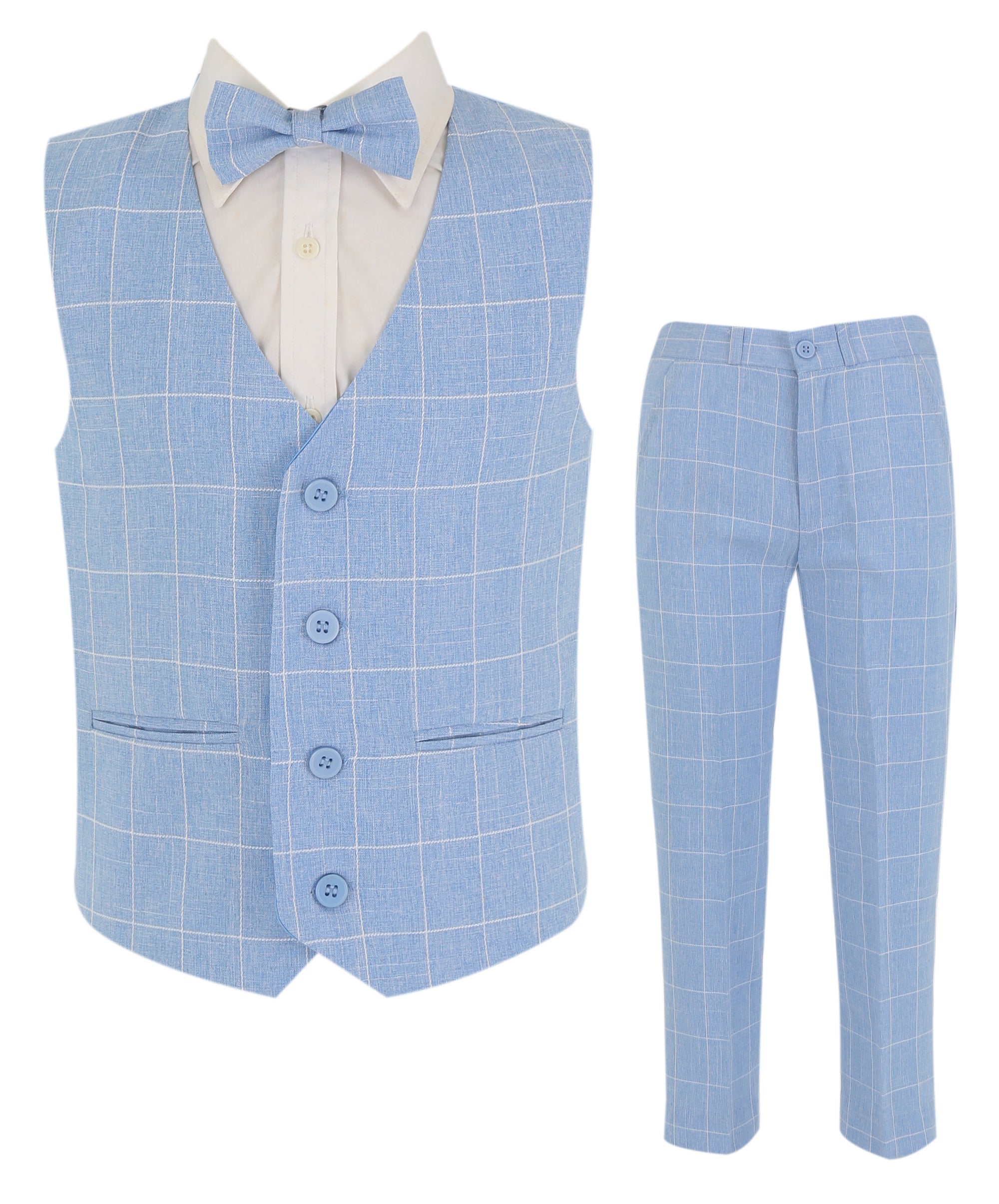 Boys Windowpane Check Blue Waistcoat Set - E-SAM - Blue