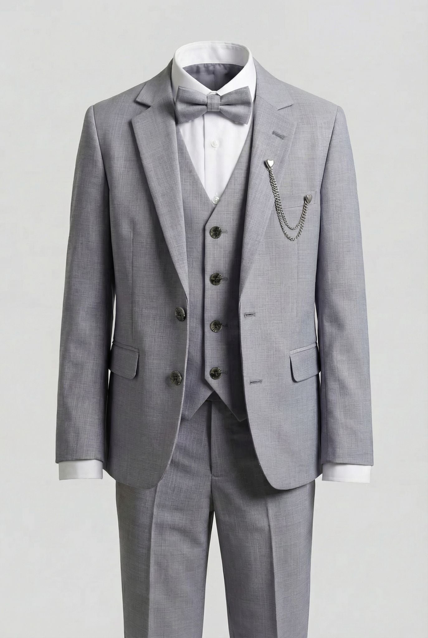 Boys 8-Piece Microcheck Formal Suit - Grey