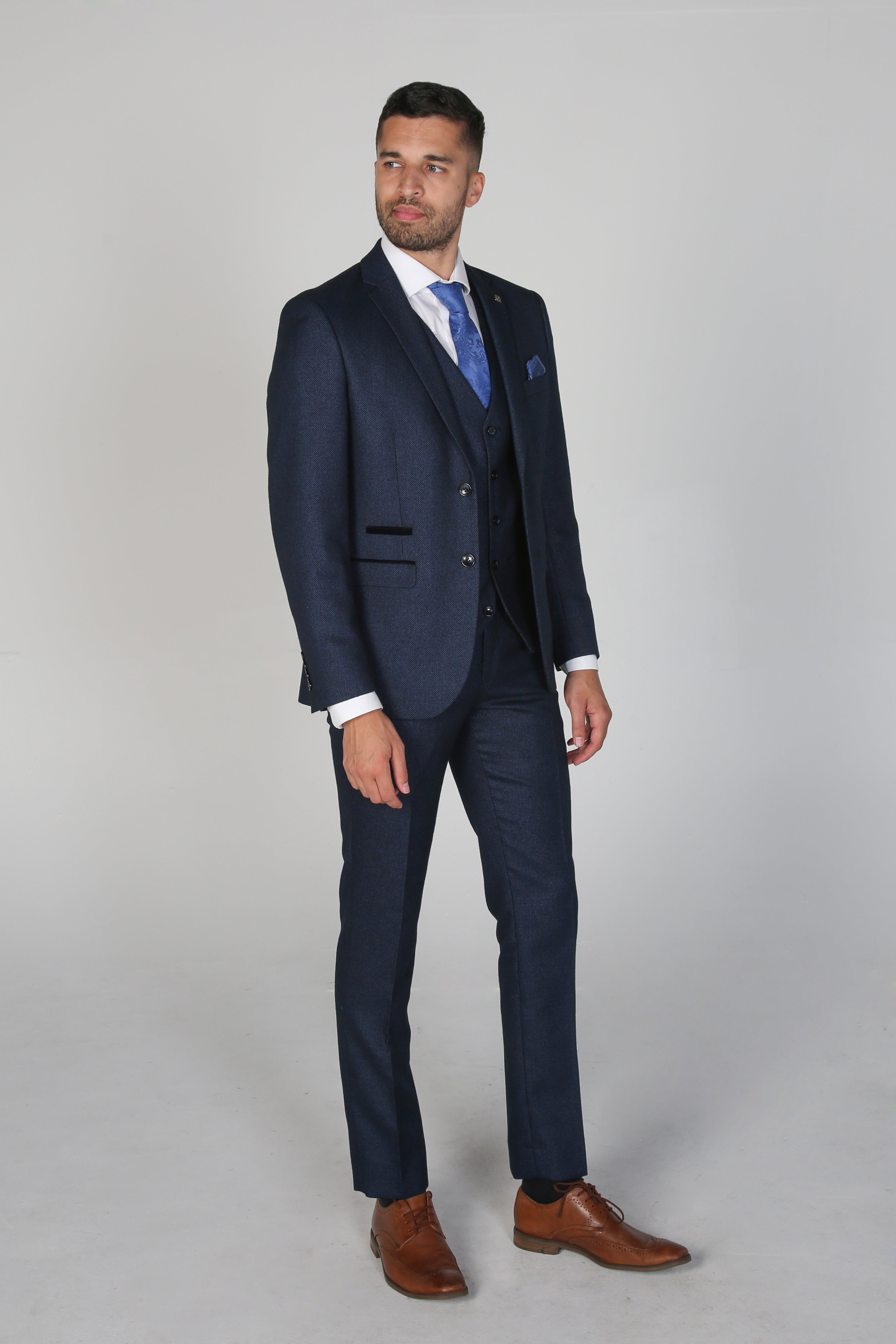 Father & Son Matching Textured 3-Piece Suit Set - Arthur - Navy Blue
