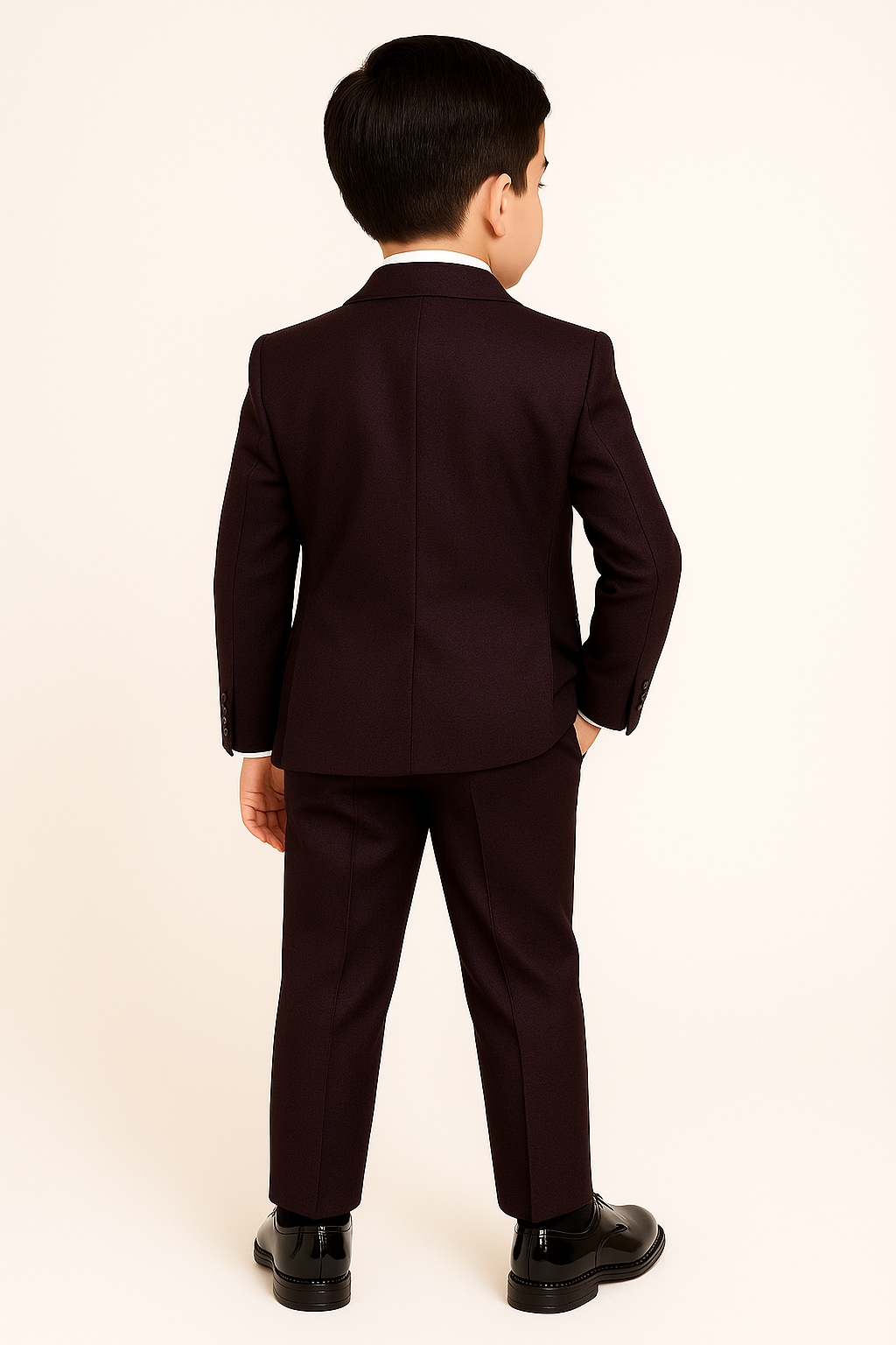 Boys Tailored Fit Sheen Effect Purple Suit Set - SAMUEL - Tonic Purple Back picture