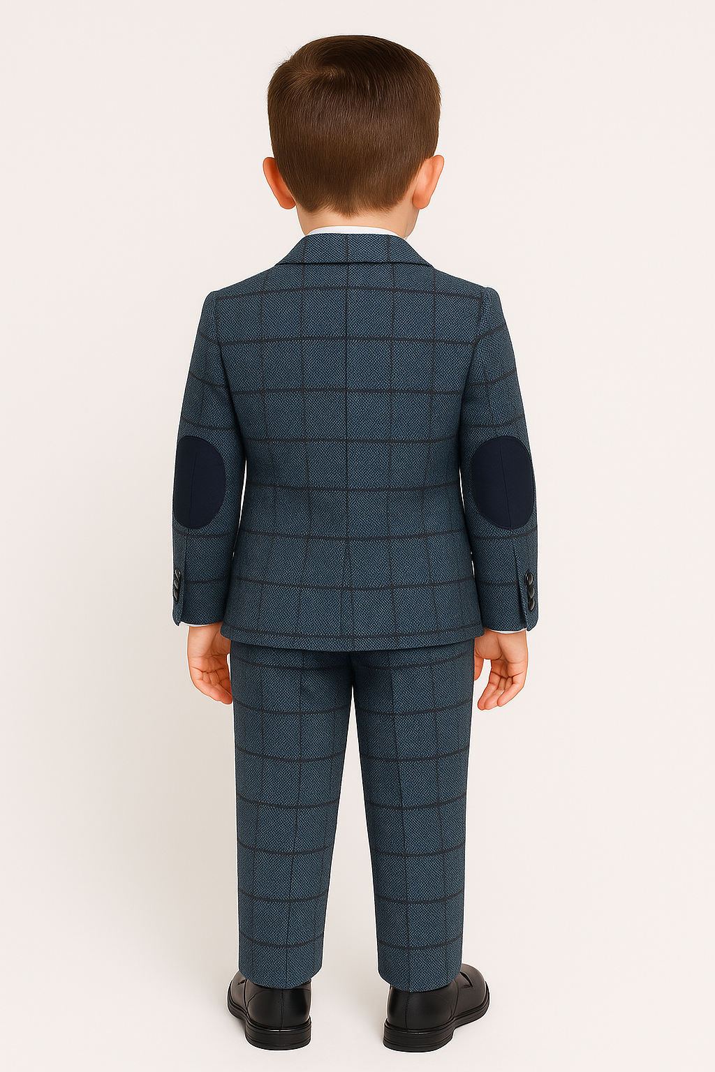 Boys Tailored Fit Herringbone Tweed Check Blue Suit - Blue