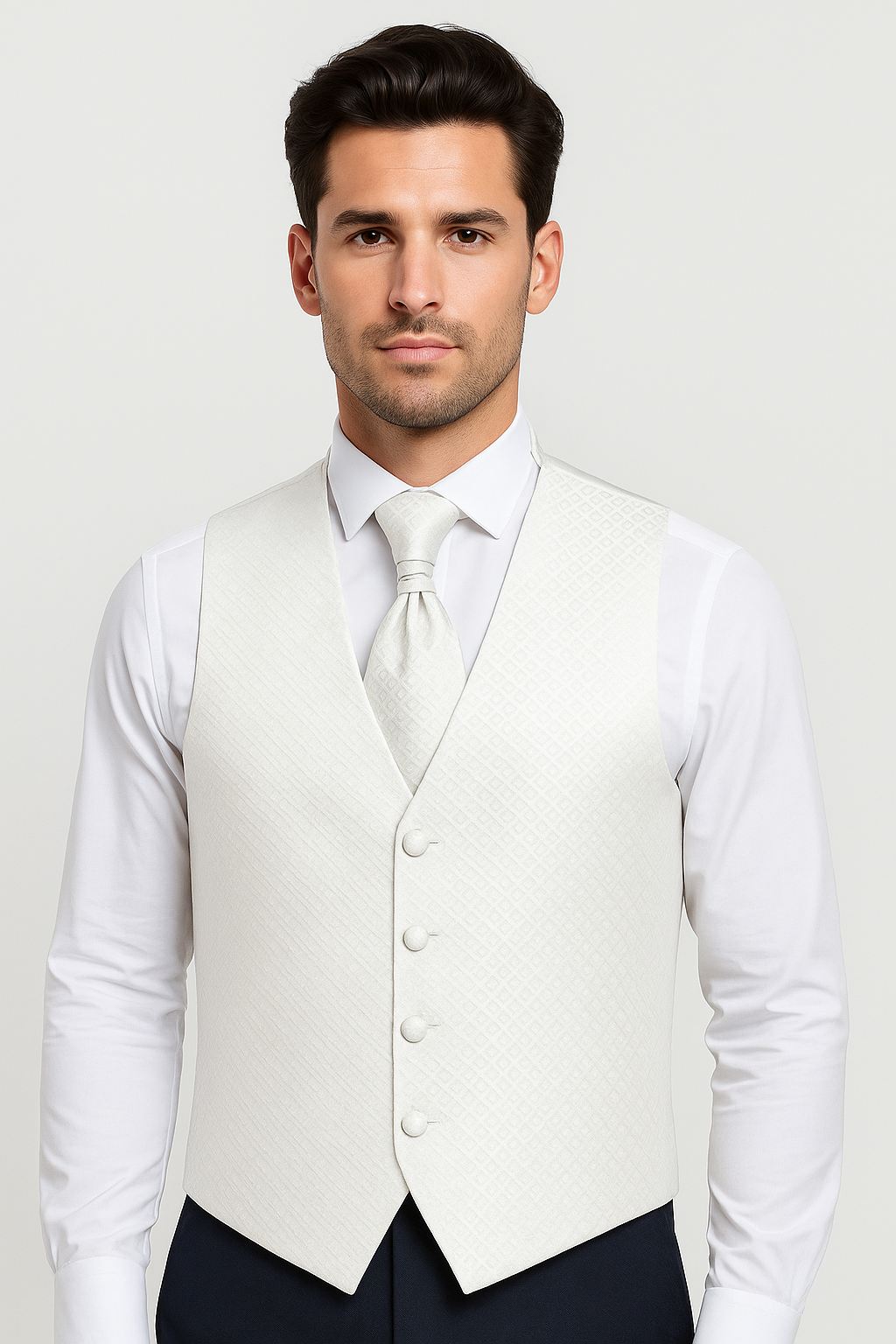 Men's Waistcoat Cravat Hanky Set - White