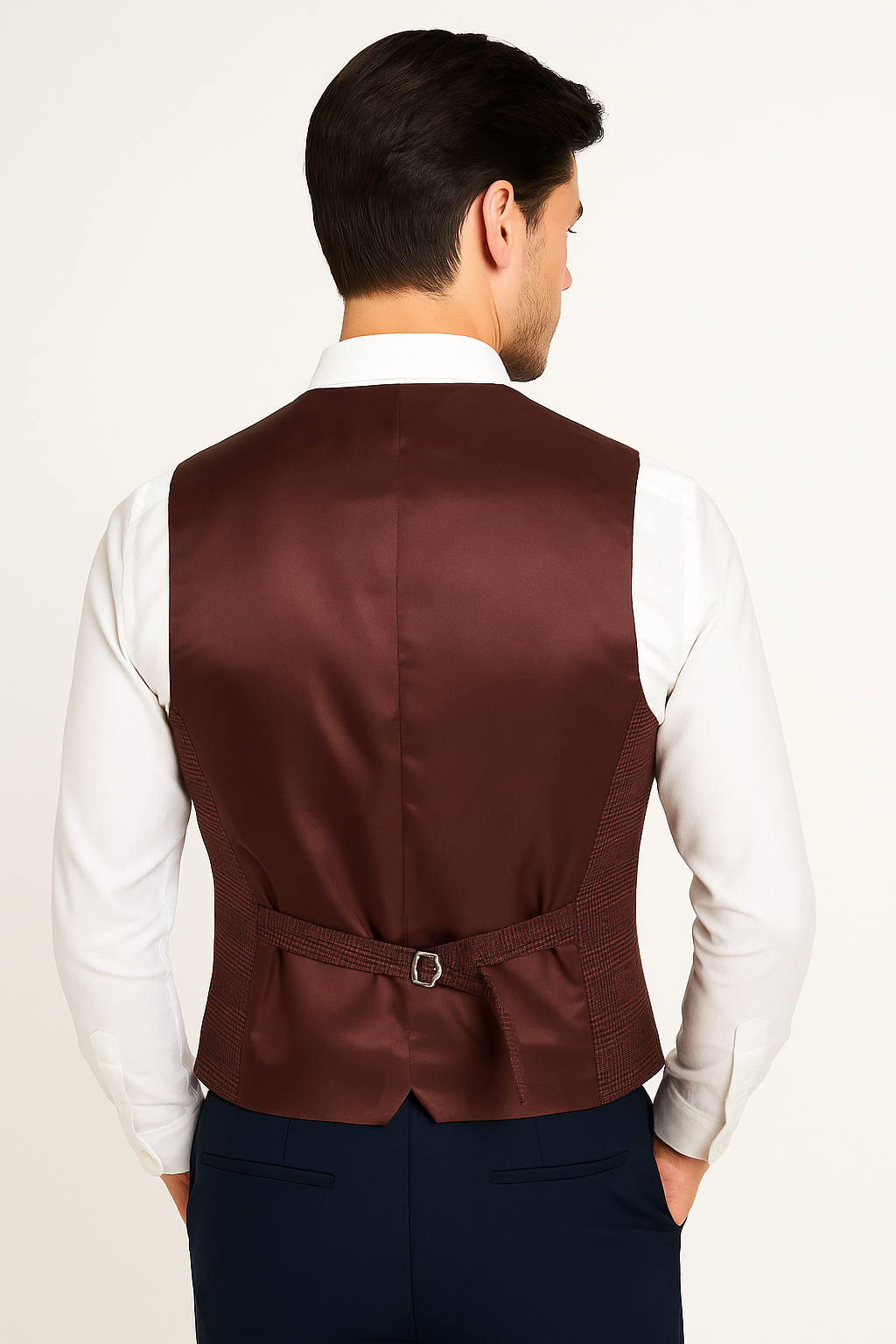 Men’s Burgundy Check Tweed-Style Waistcoat
