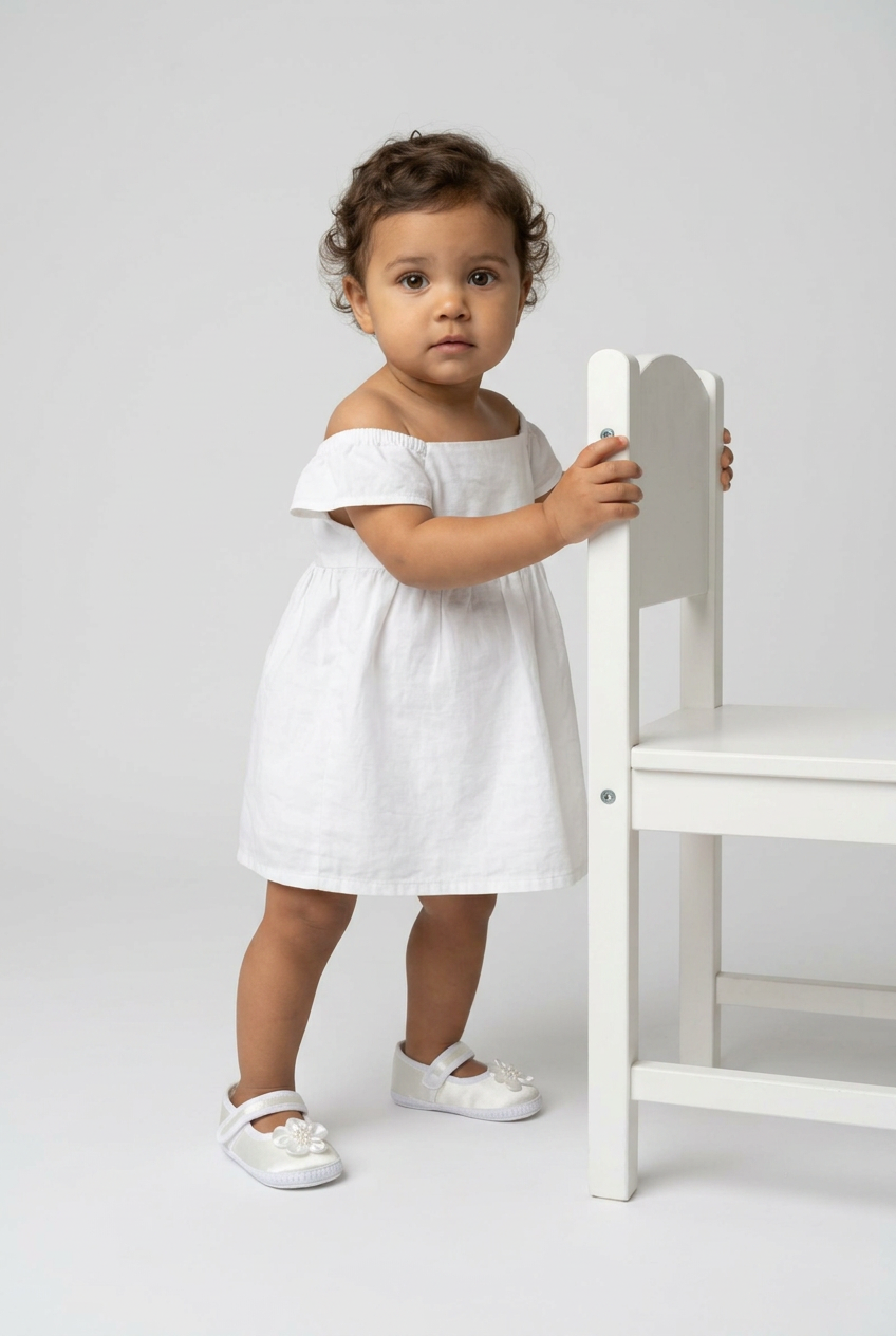 Baby Girls Satin Flower Pram Shoes - White