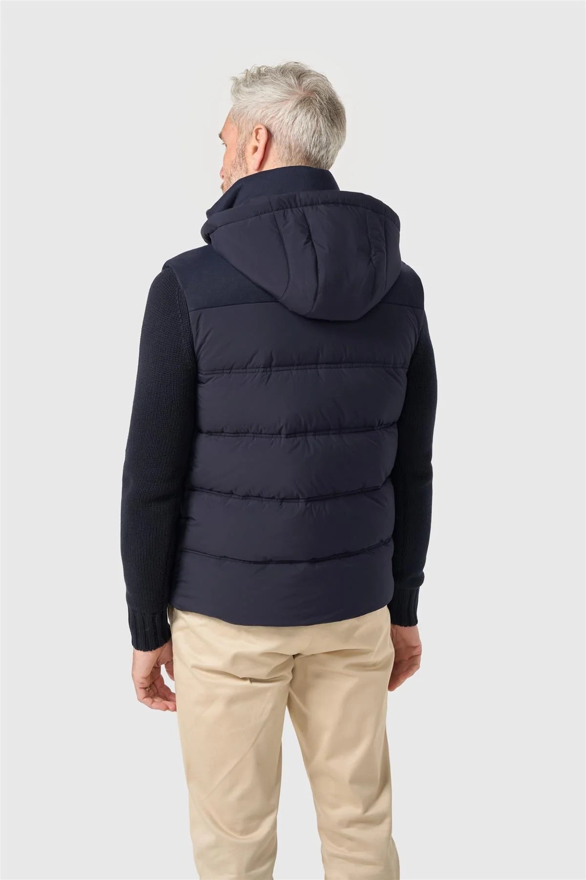 Men's Smart Casual Hooded Hybrid Gilet – Cavani Mattian Navy Back Picture