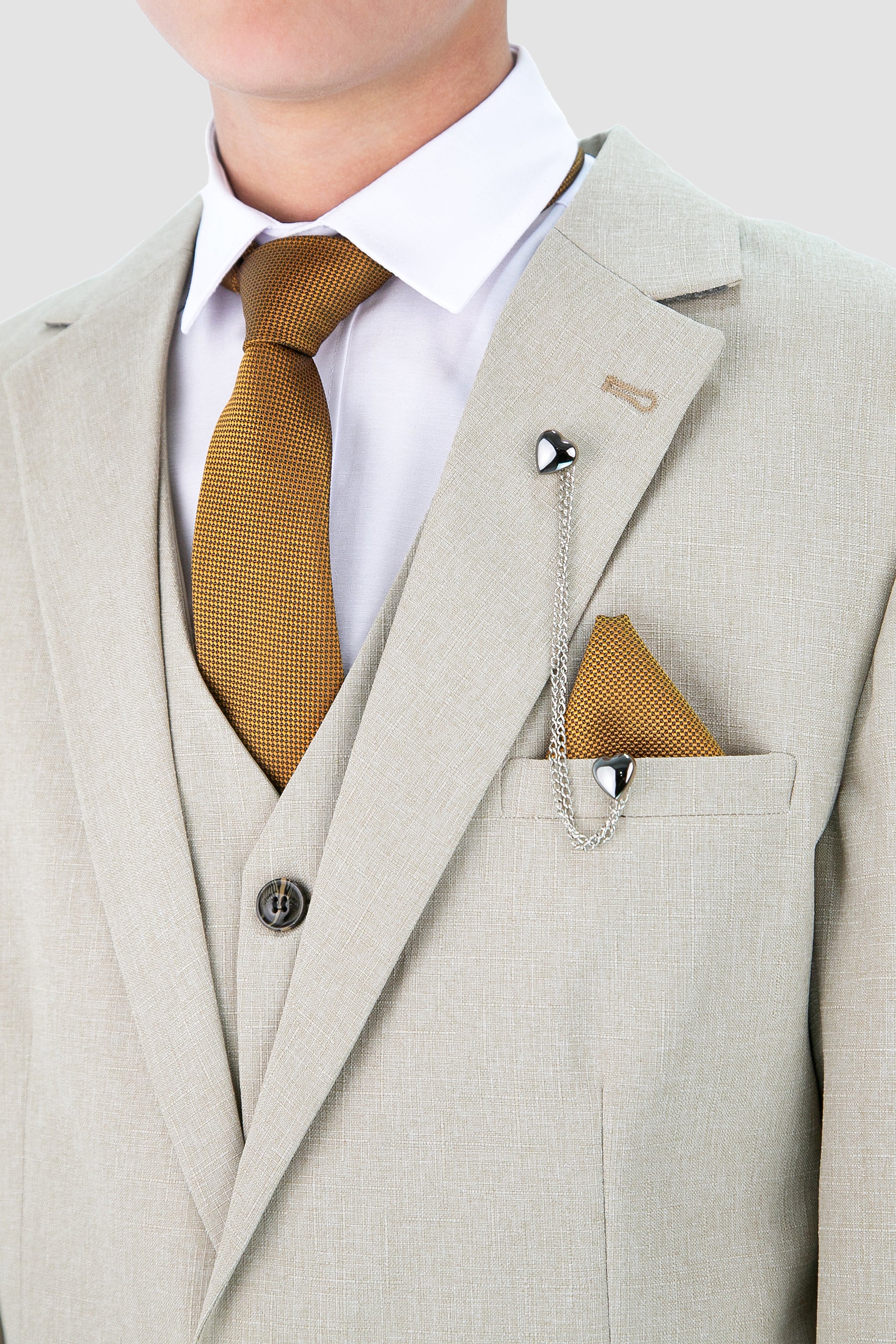Boys Slim Fit Textured 8-Piece Formal Suit Set - Beige