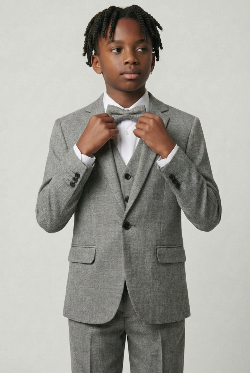 Boys Slim Fit Textured 8-Piece Formal Suit Set - Vizon