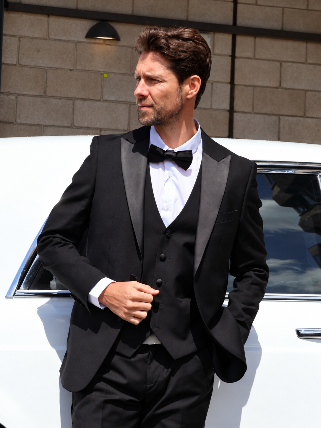 Men’s 3-Piece Satin Lapel Tuxedo Suit - Robert Simon Edward Black