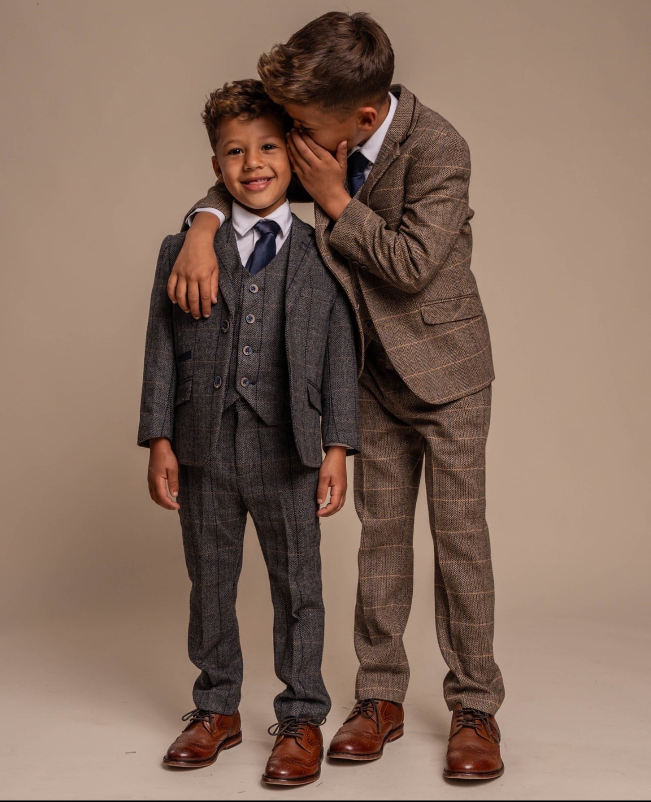 Boys Wool Blend Herringbone Check Suit - ALBERT - Grey