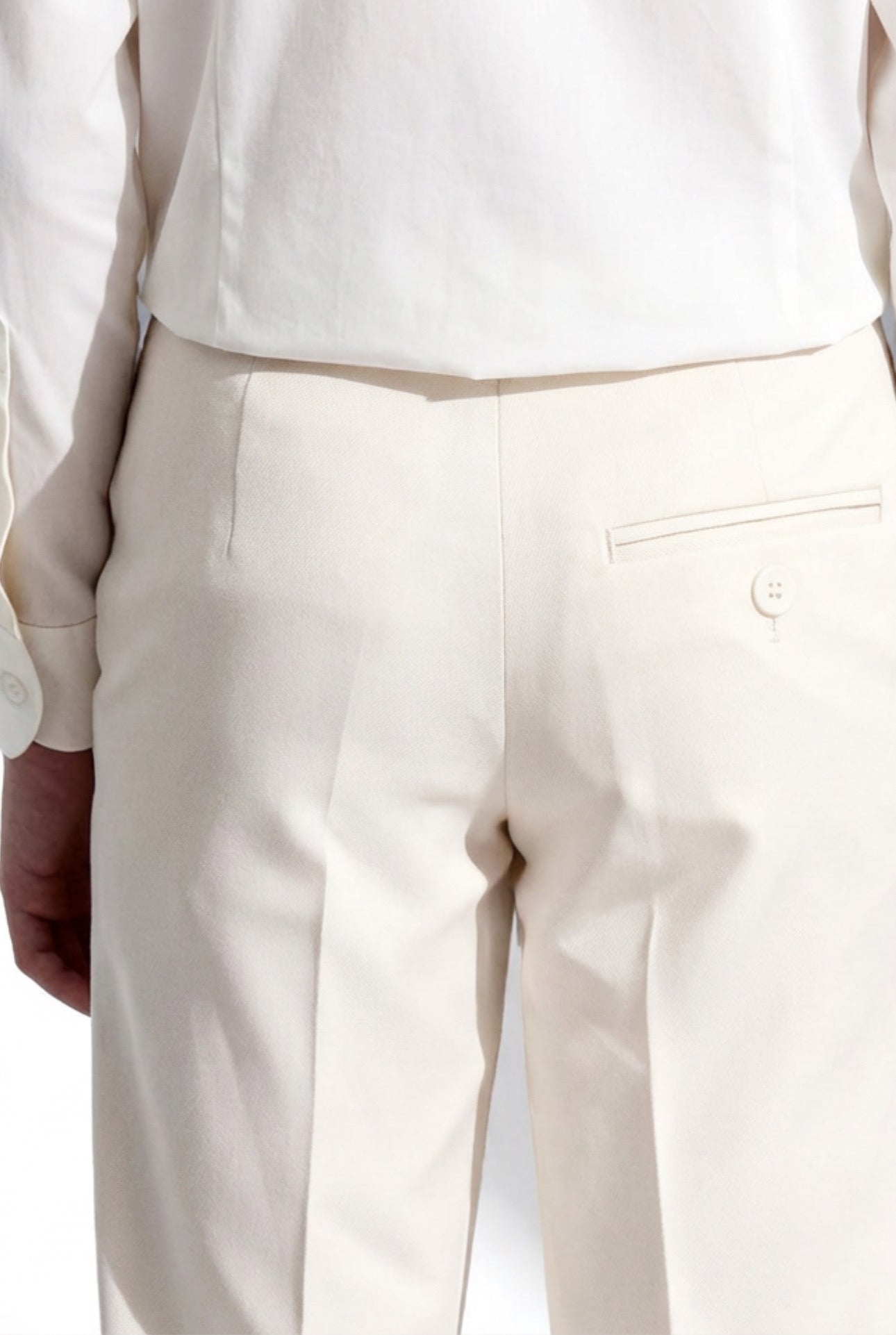 Boys Slim Fit Formal Trousers with Adjustable Waist - Ivory