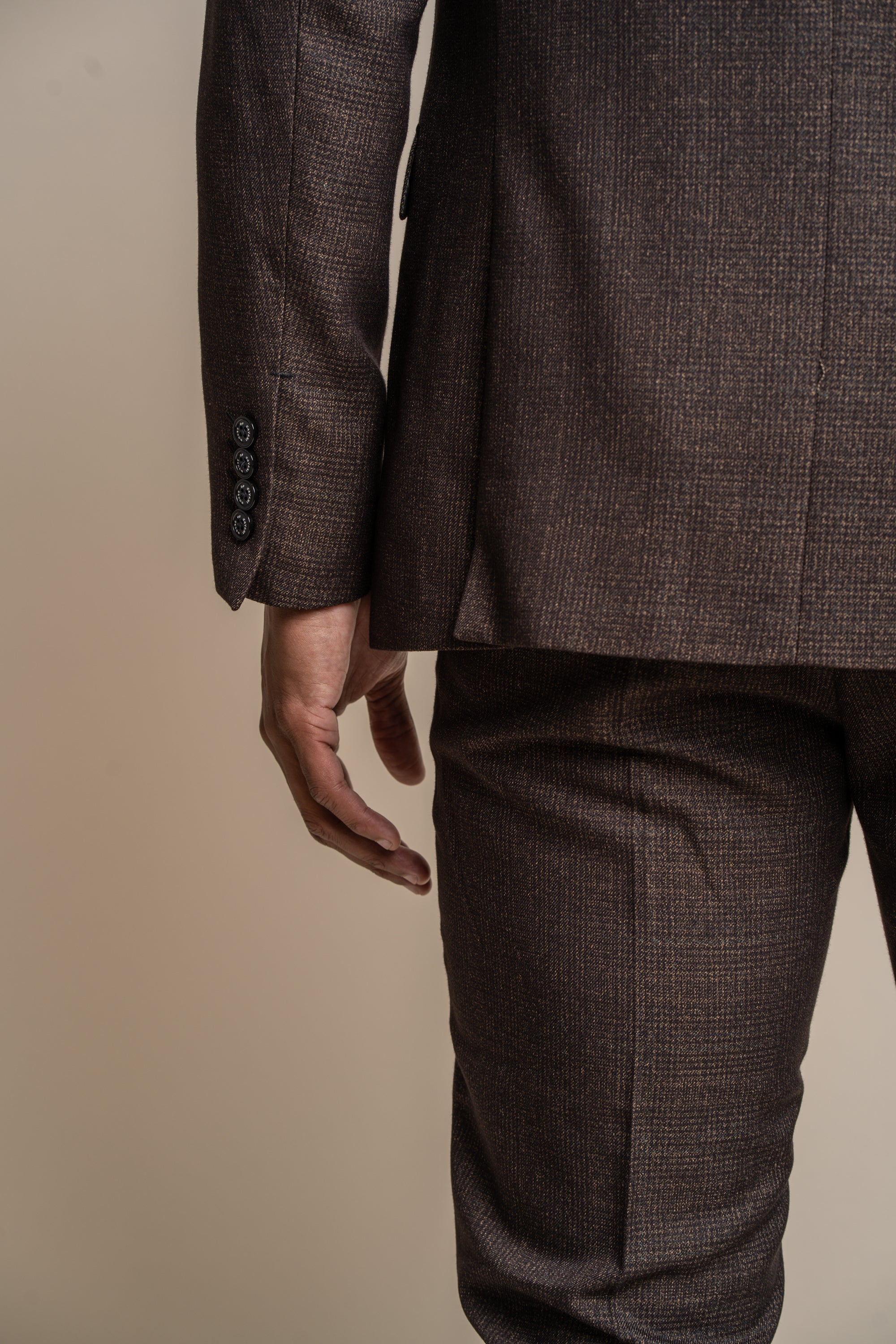 Father & Son Matching Glen Check Wool Tweed 3-Piece Suit Set - Caridi Brown