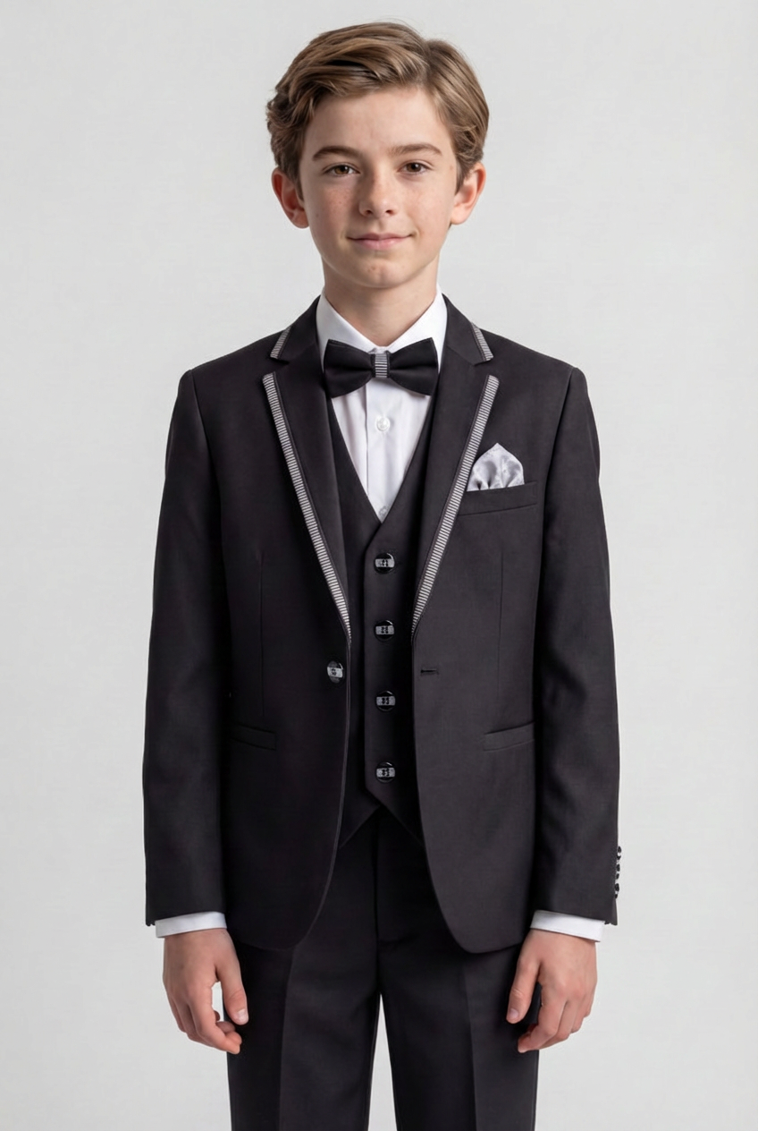 Babies & Boys 4-Piece Tuxedo-Style Suit with Contrast Trim - Daniel - Black