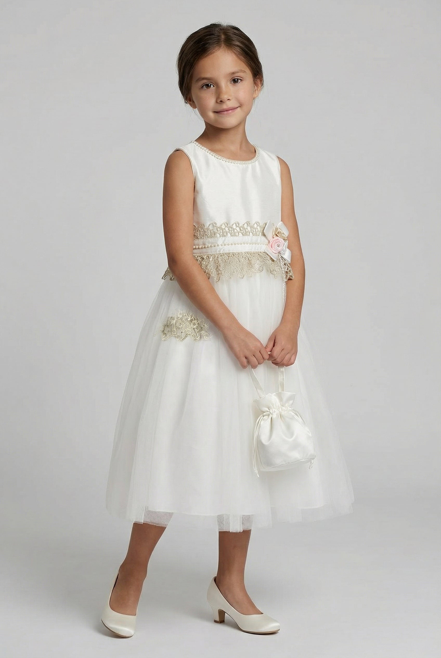Babies & Girls Ivory Satin & Tulle Dress Picture