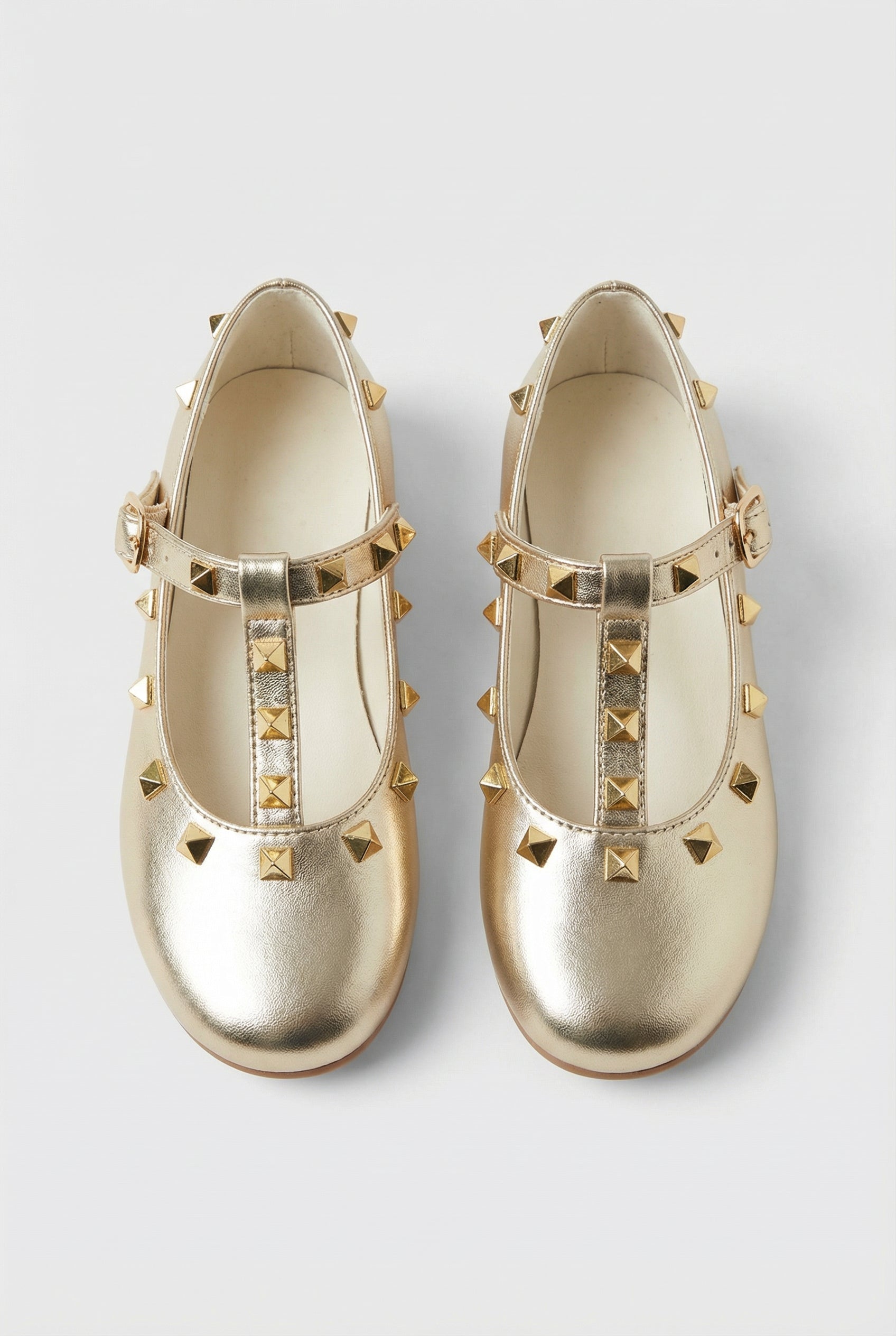 Babies & Girls Metallic Studded Mary Jane Flat Shoes - Vali - Gold Front Picture
