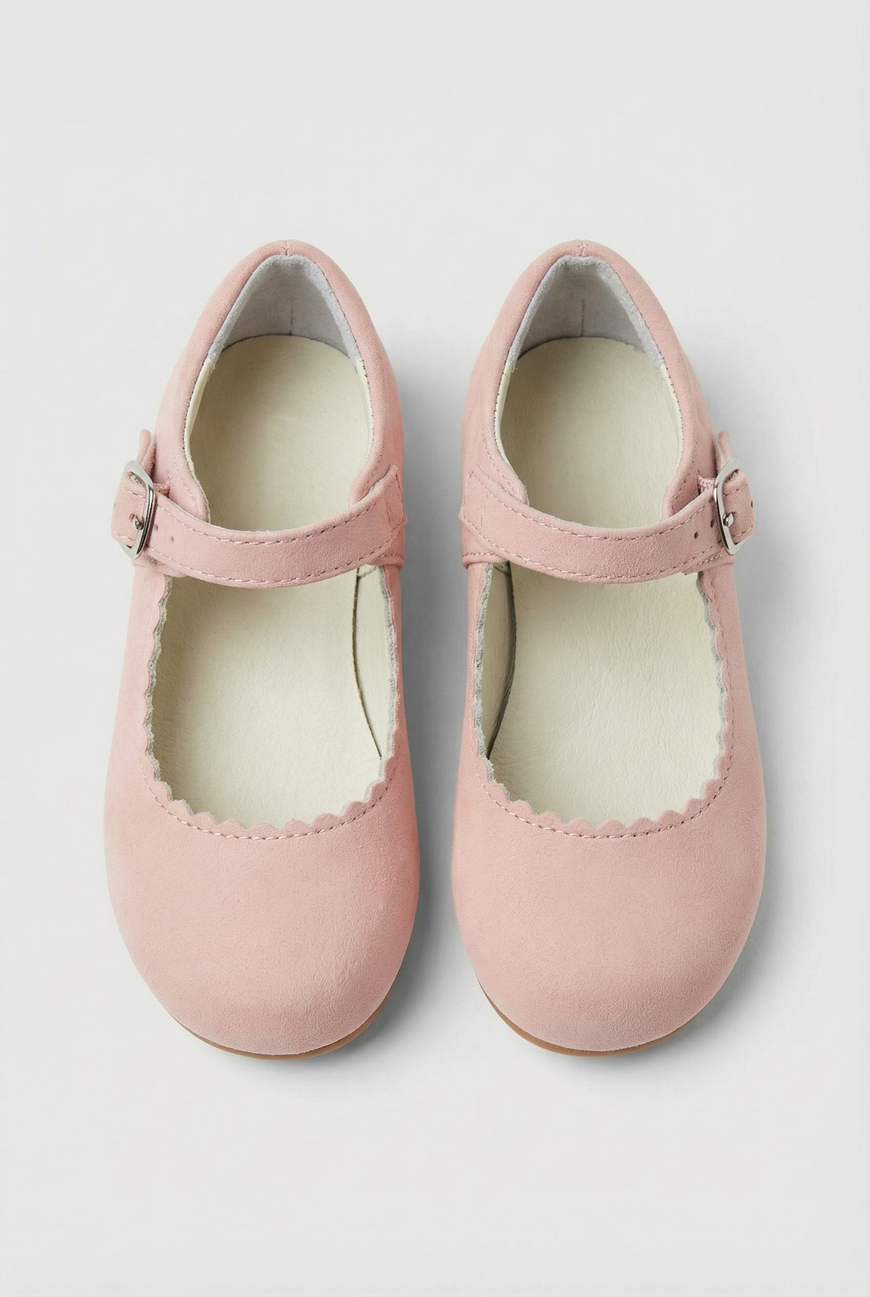 Babies & Girls Suede-Like Mary Jane Flats with Scalloped Trim - Dulce -Pink Front Picture