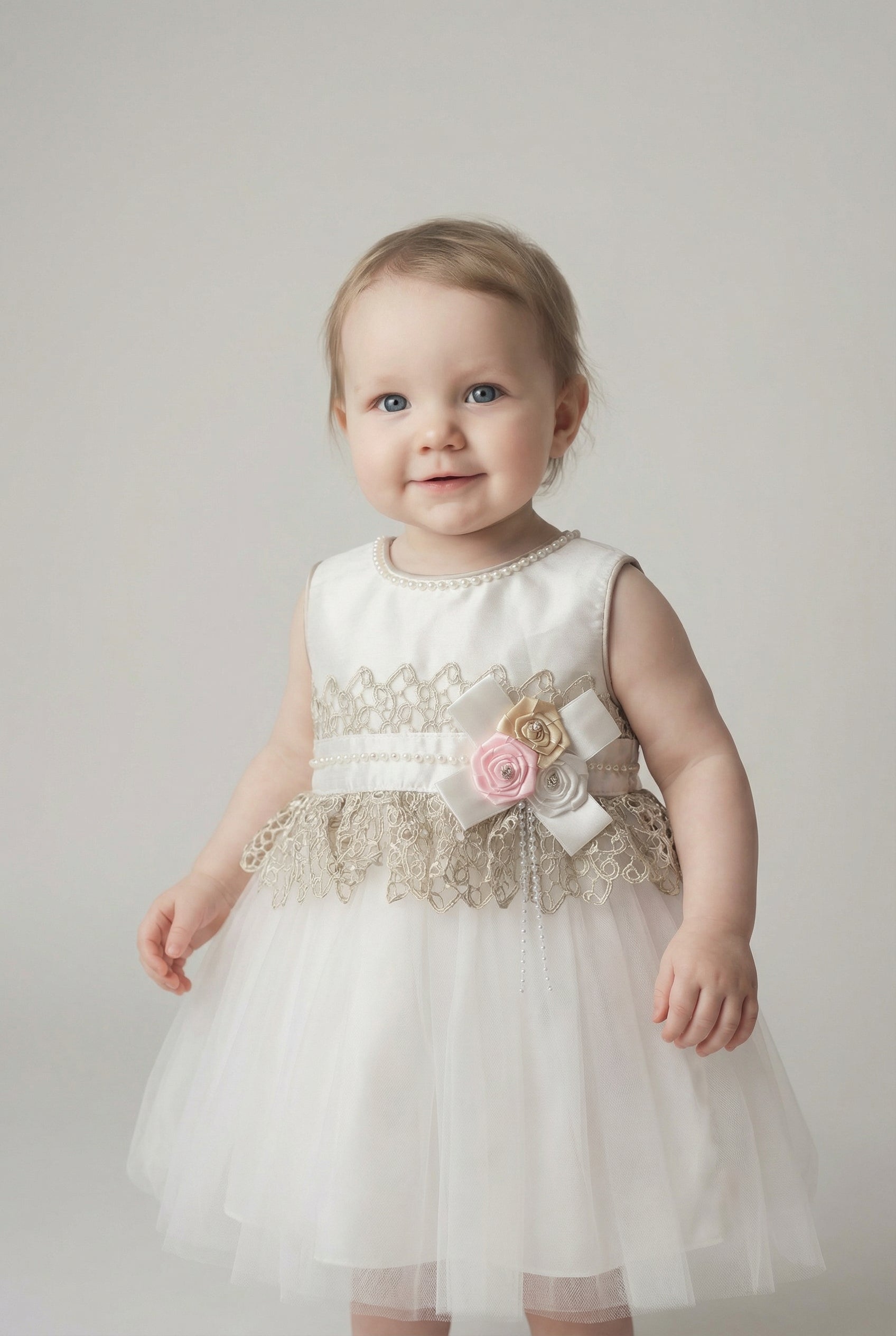 Babies & Girls Ivory Satin & Tulle Dress