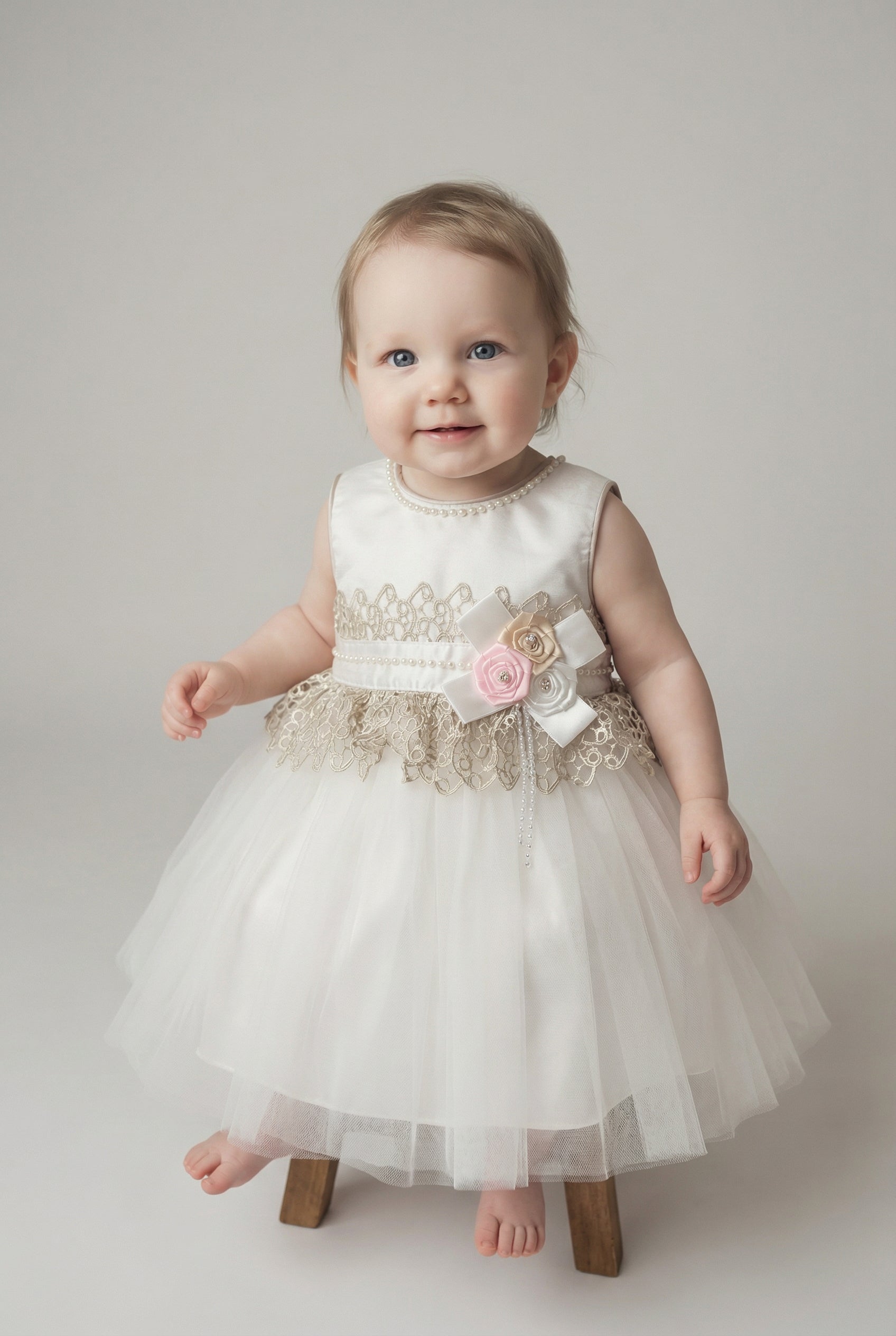 Babies & Girls Ivory Satin & Tulle Dress