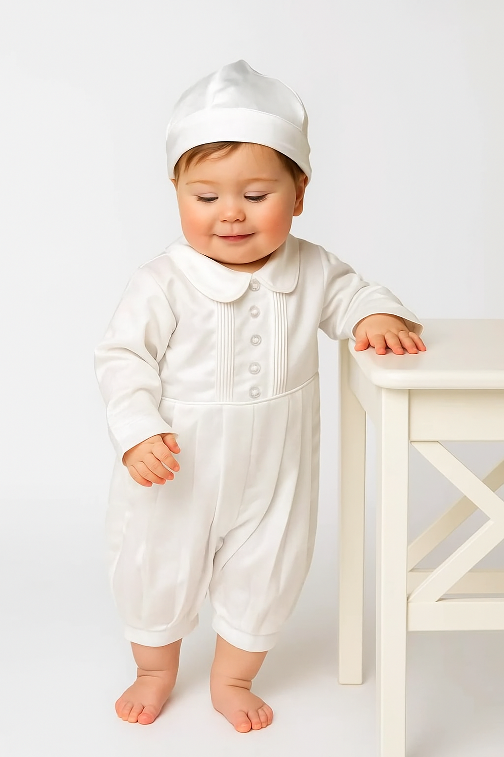 Baby Boy Christening Baptism Romper Set - MICHAEL - Ivory Front Picture