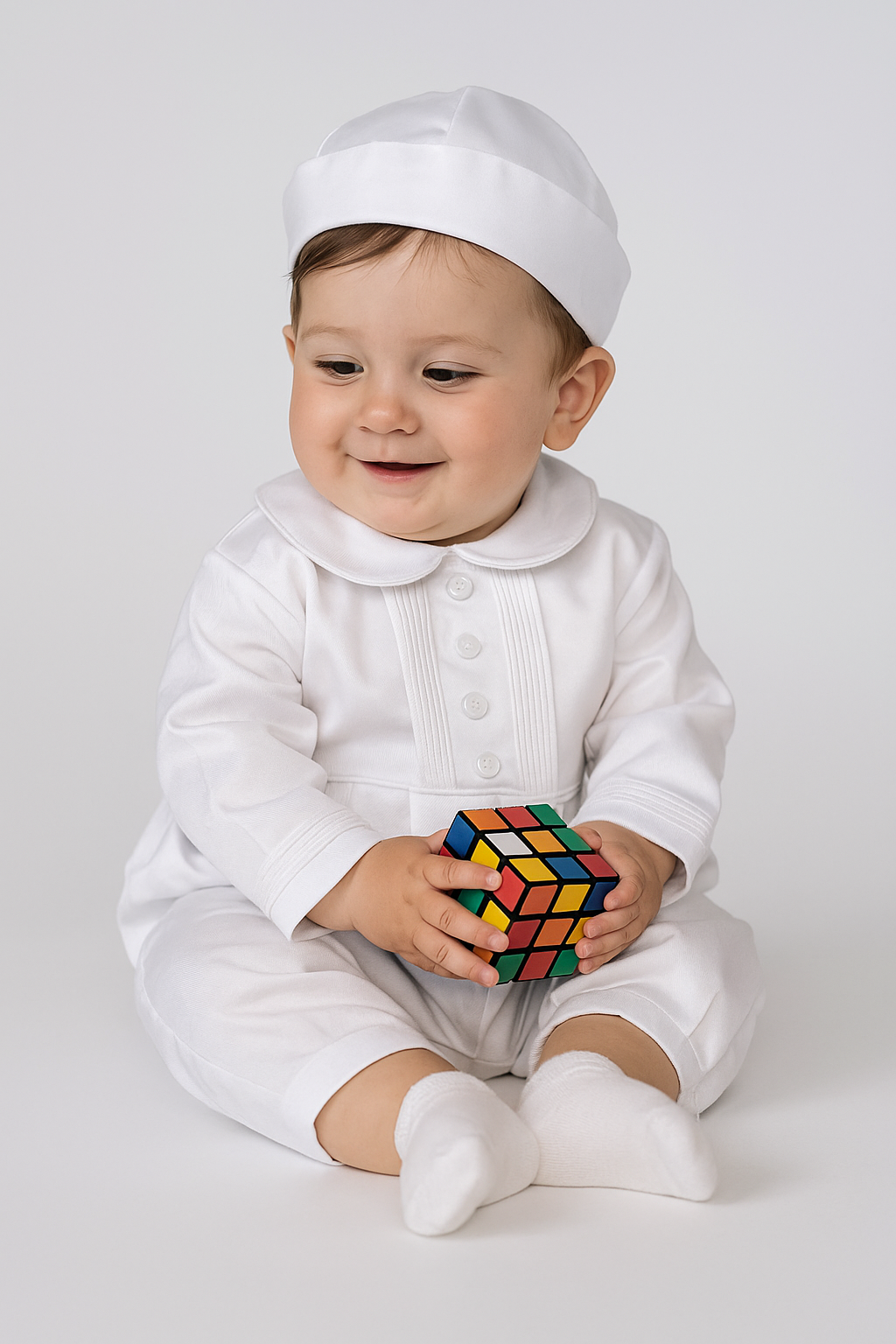 Baby Boy Christening Baptism Romper Set - MICHAEL - White