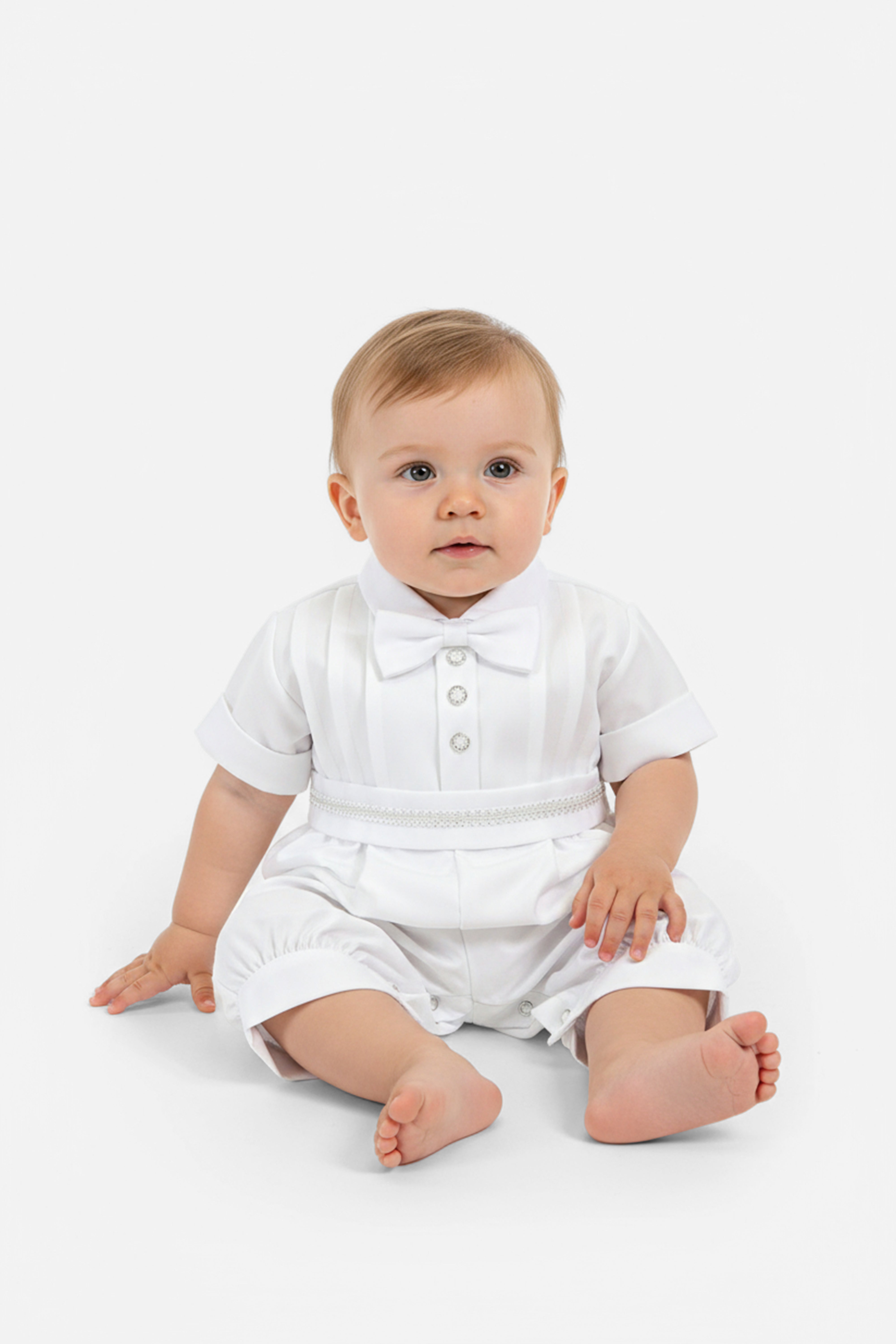 Baby Boys 2 Piece Christening Romper Set - OLIVER - White
