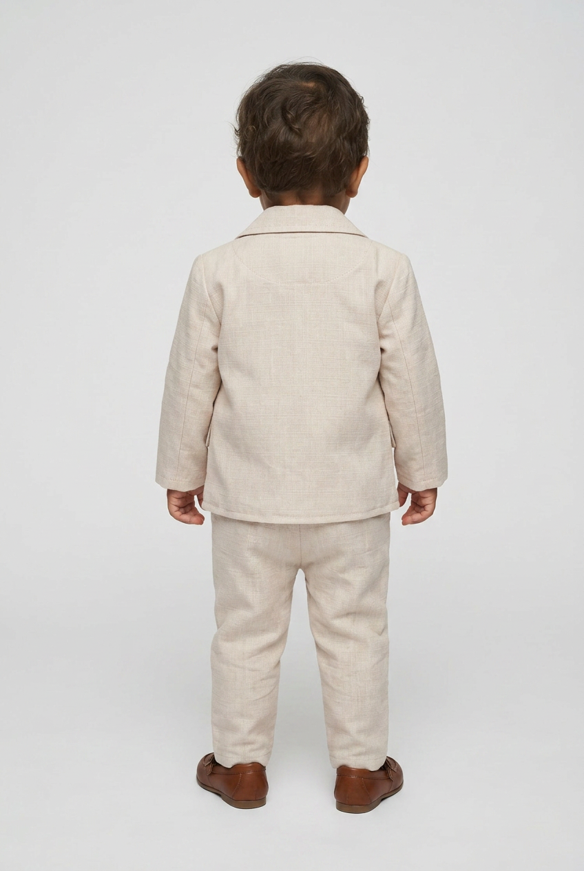Baby Boys 3-Piece Slim Fit Textured Suit with T-Shirt – BASAK - Beige