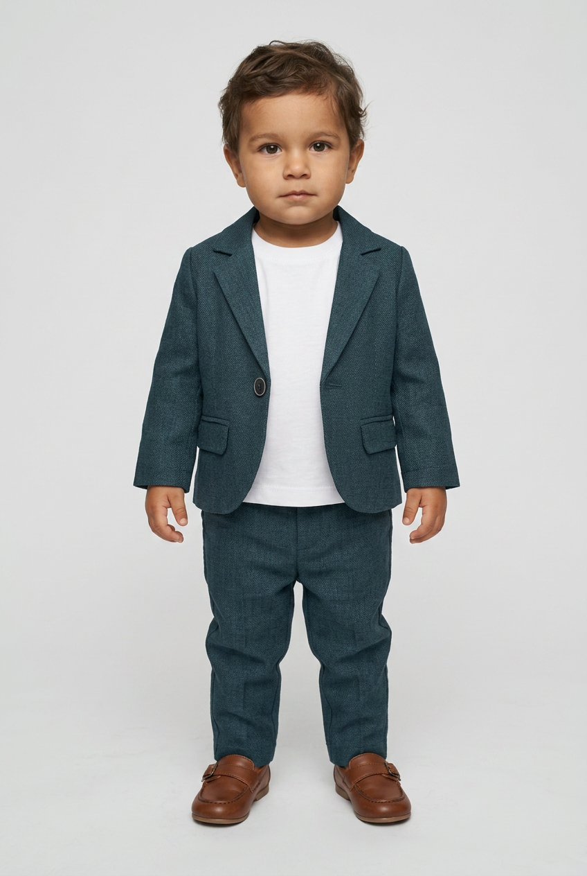 Baby Boys 3-Piece Slim Fit Textured Suit with T-Shirt – BASAK - Green