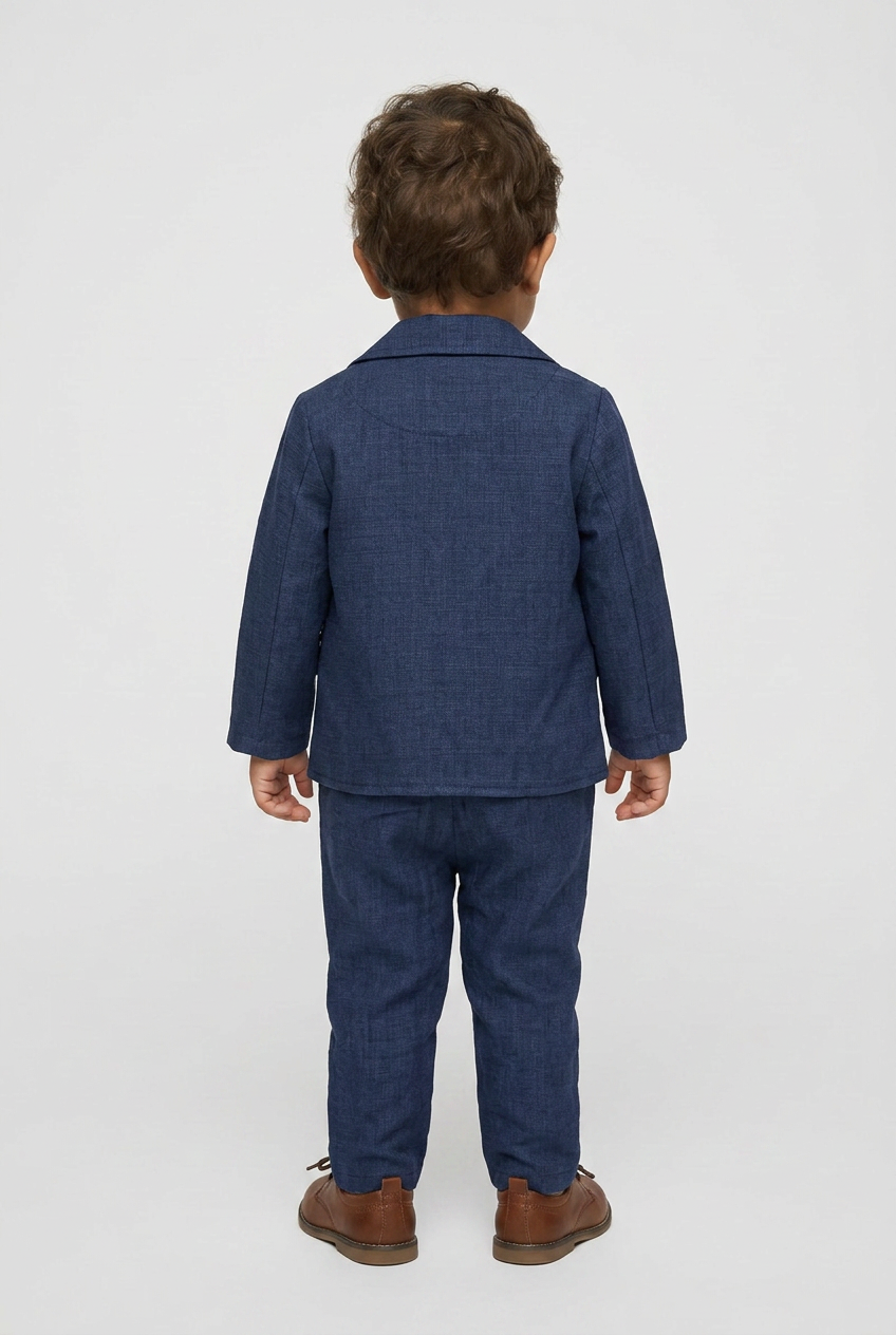 Baby Boys 3-Piece Slim Fit Textured Suit with T-Shirt – BASAK - Navy