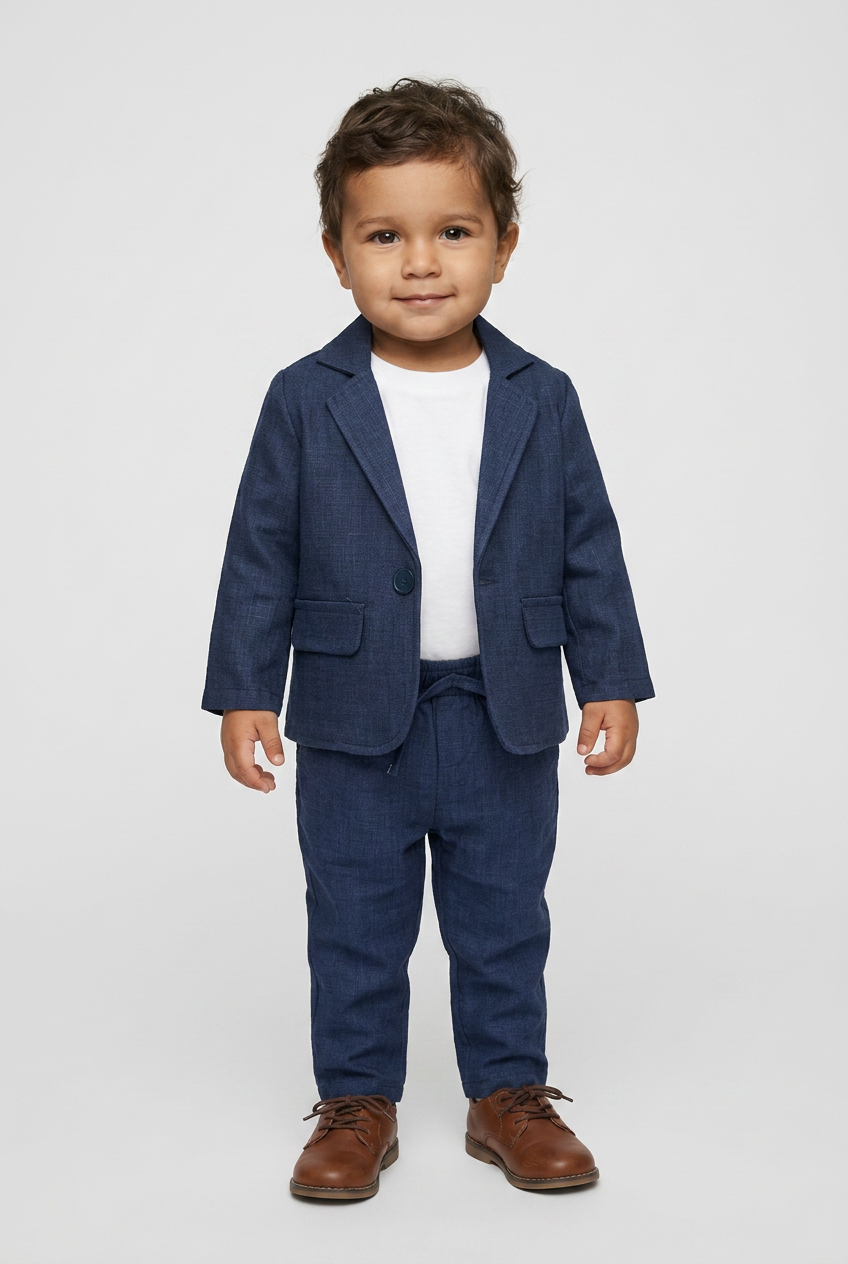 Baby Boys 3-Piece Slim Fit Textured Suit with T-Shirt – BASAK - Navy