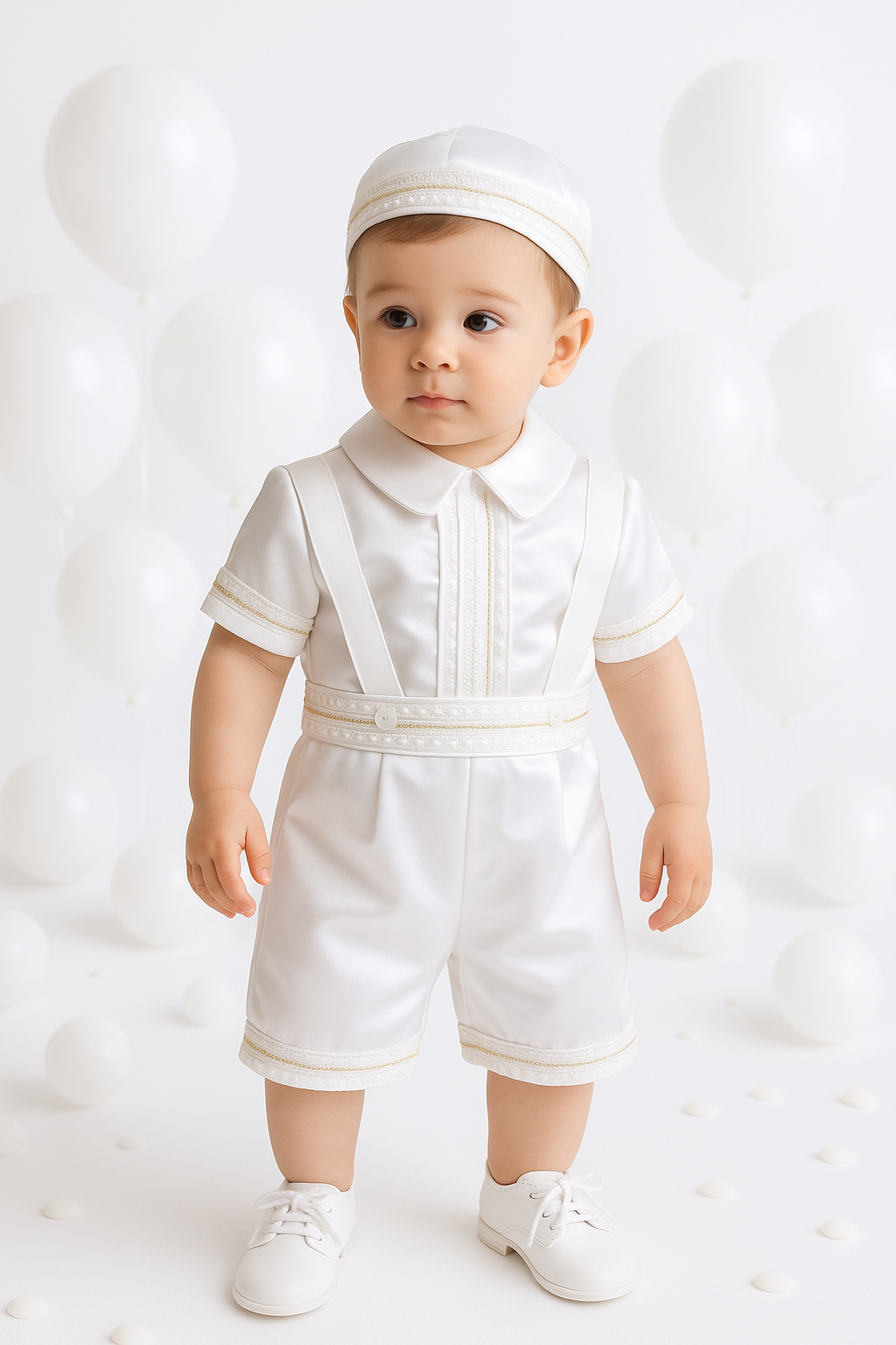 Baby Boys 3-Piece White Christening Set with Cap