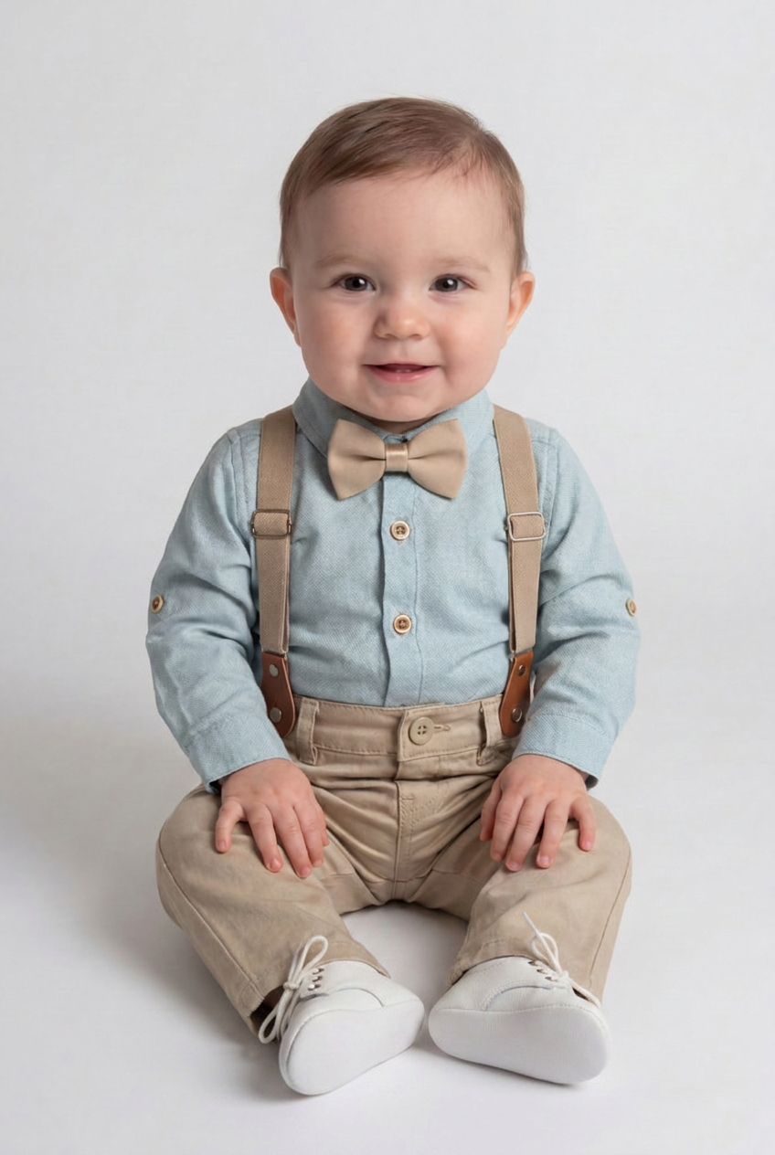Baby Boys 4-Piece Cotton Gentleman Outfit Set - Green & Beige Baby Picture
