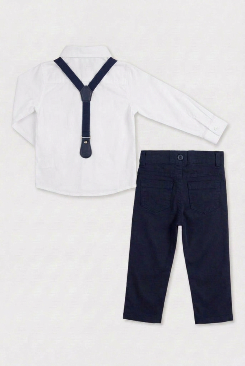 Baby Boys 4-Piece Cotton Gentleman Outfit Set - White & Navy Blue
