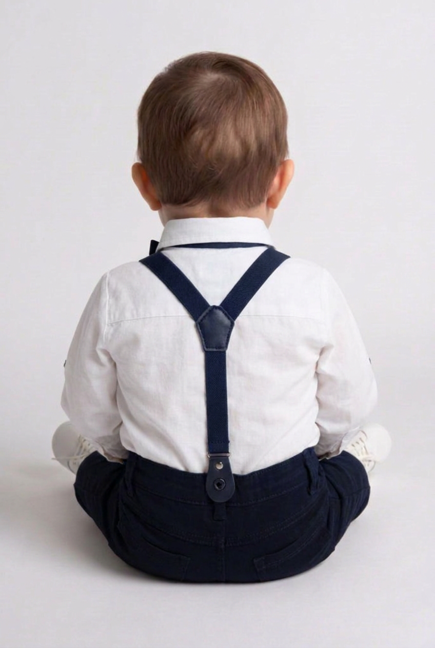 Baby Boys 4-Piece Cotton Gentleman Outfit Set - White & Navy Blue