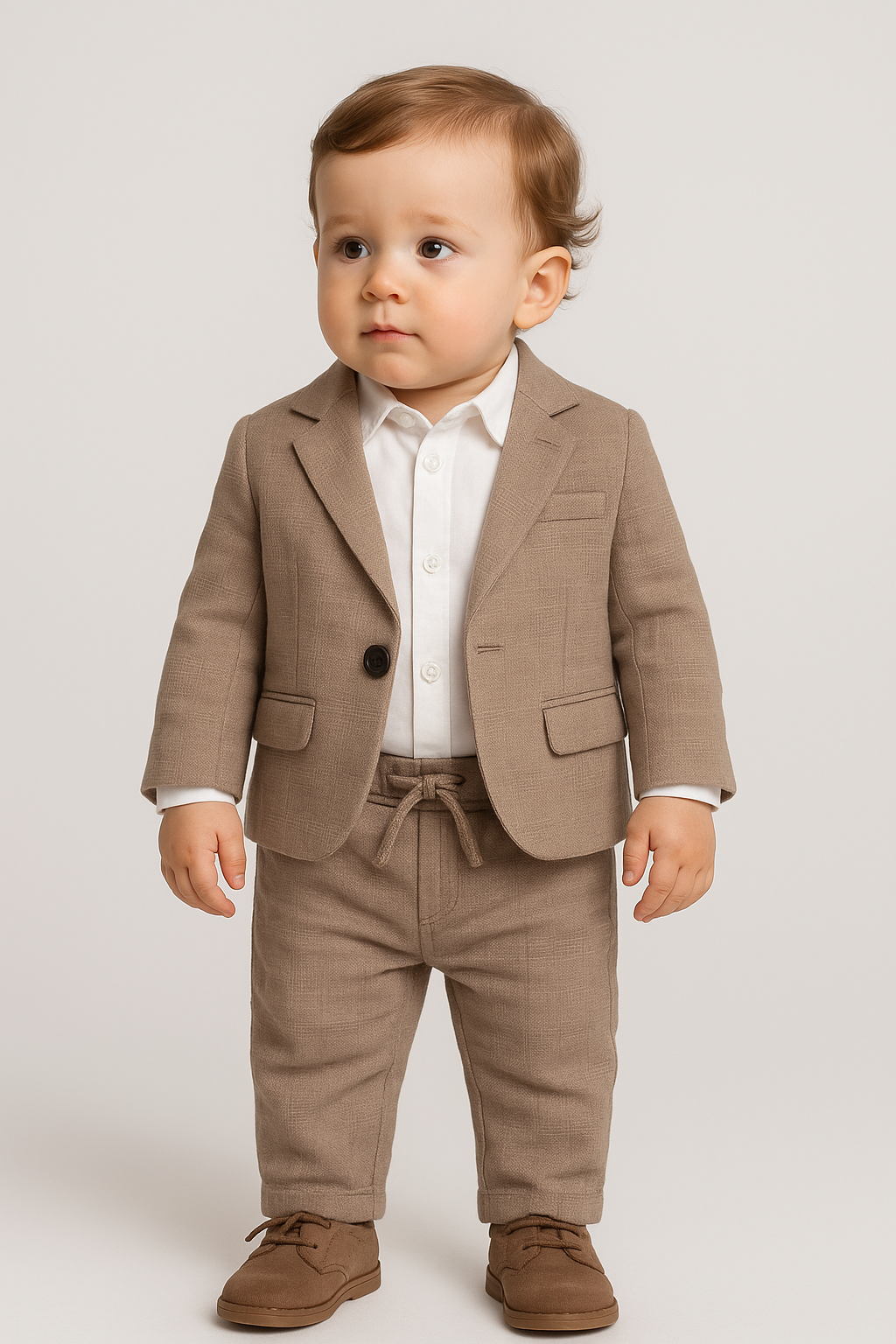 Baby Boys 3-Piece Slim Fit Textured Formal Suit - BASAK - Tan Brown