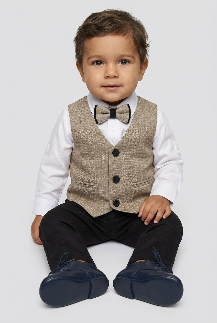 Baby Boys 4-Piece Textured Jacquard Waistcoat Suit - SPOR ZARGOS TAN BROWN