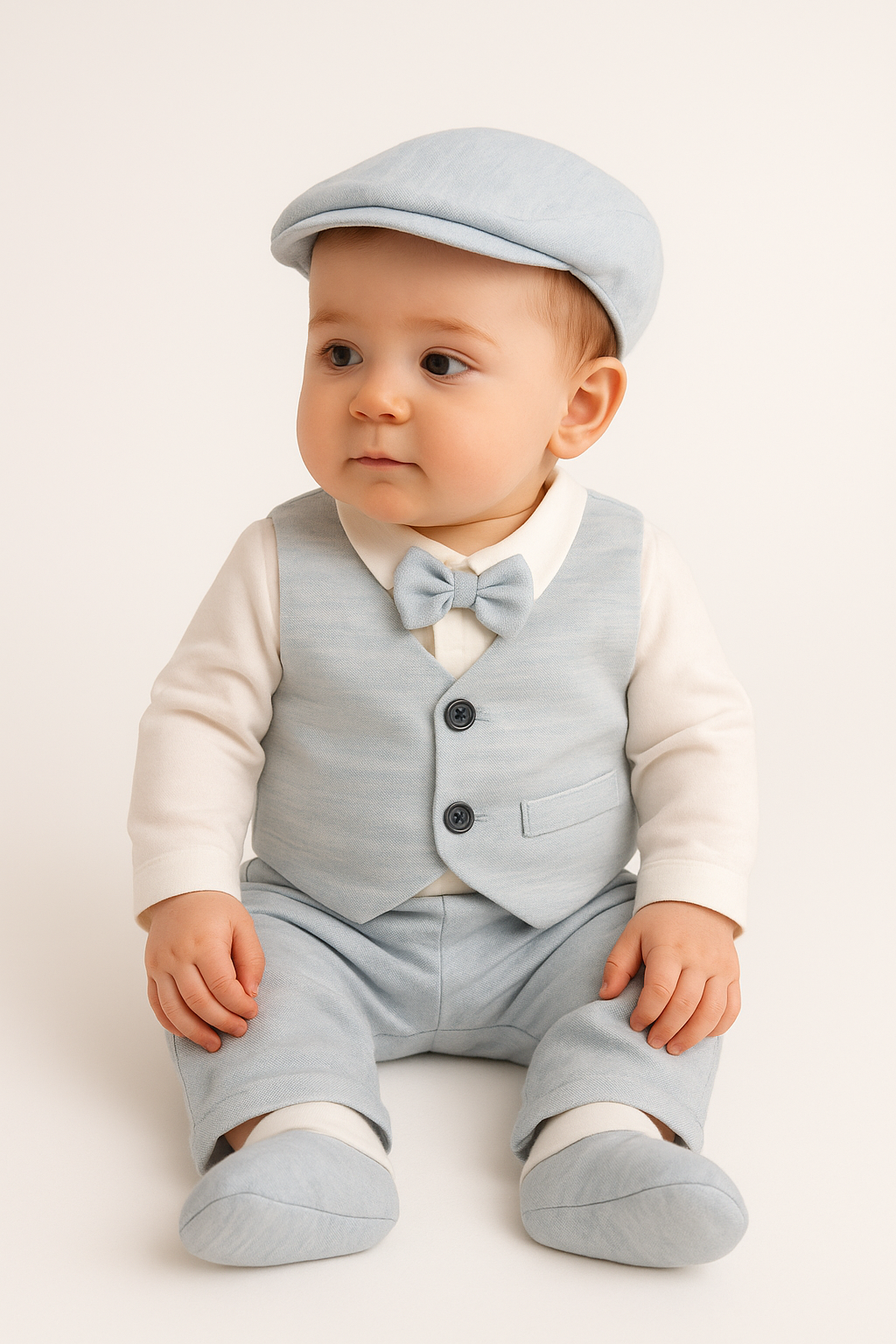 Baby Boys Cotton 5-Piece Gentleman Romper Outfit Set - Light Blue