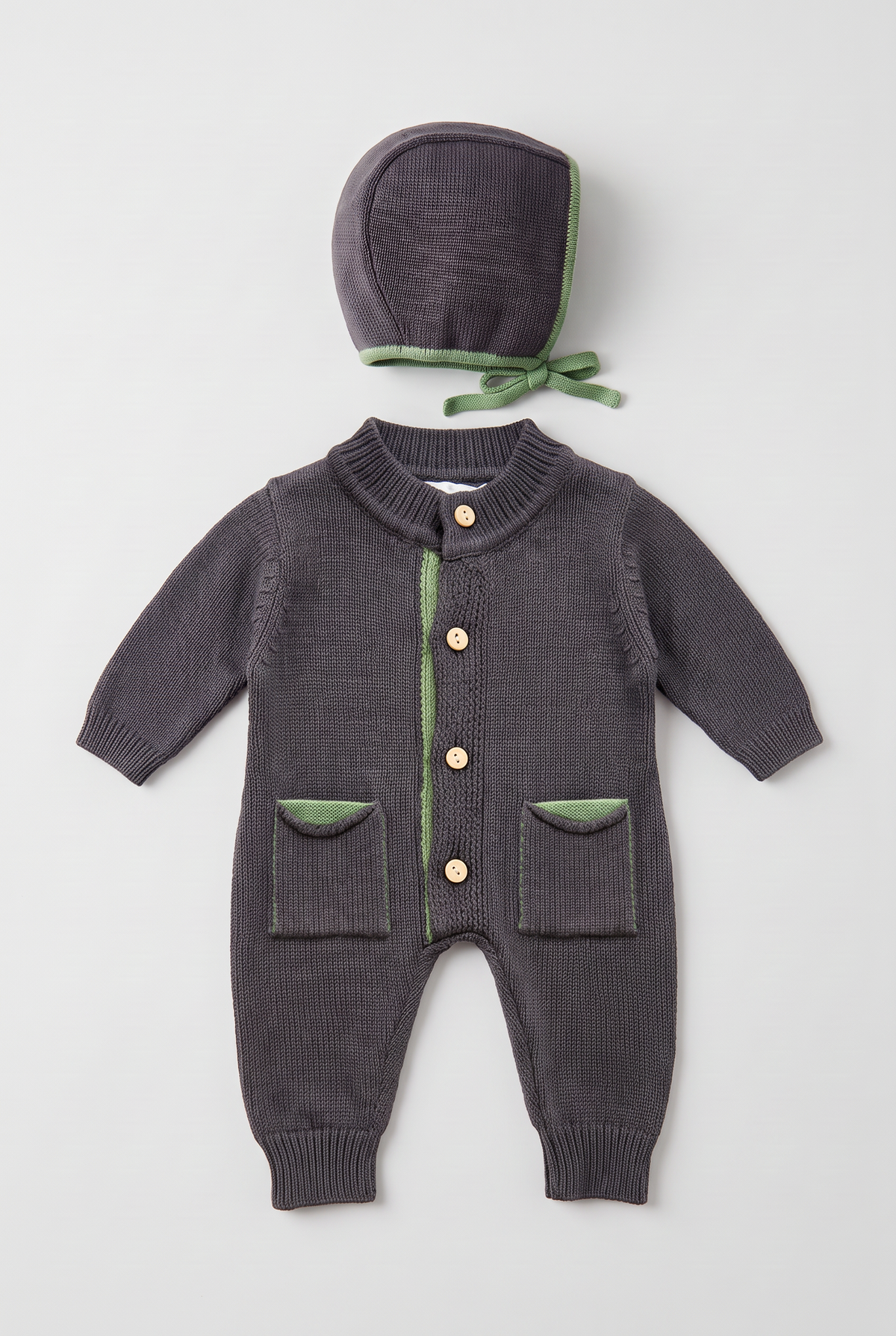 Baby Boys Dinosaur Knitted Romper & Bonnet 2-Piece Set - 26061 Navy Front Picture