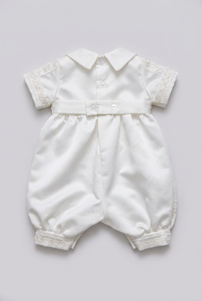 Baby Boys Ivory Christening Satin Romper Set & Matching Hat