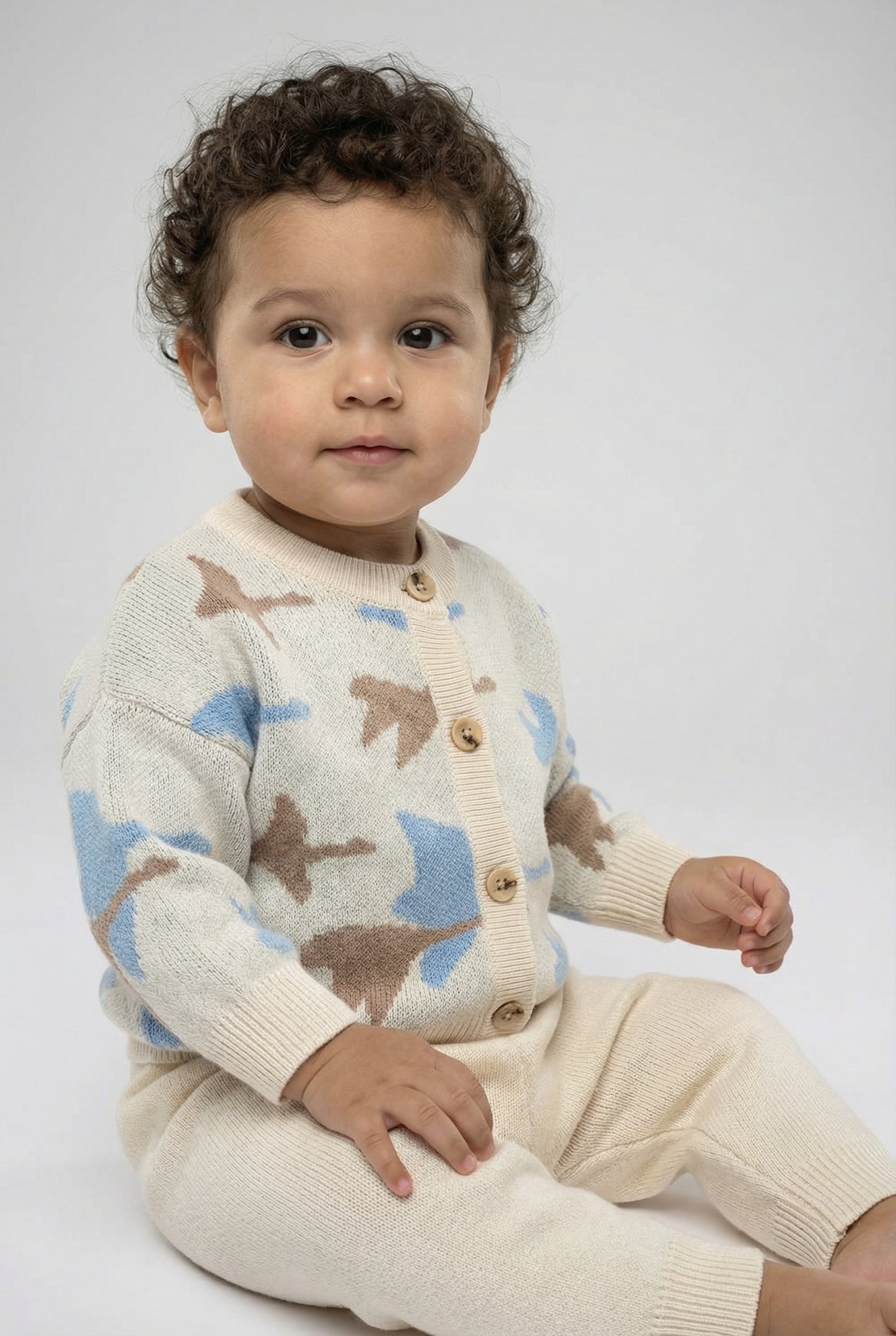 Baby Boys Knit Cardigan & Trousers 2-Piece Set Model Picture