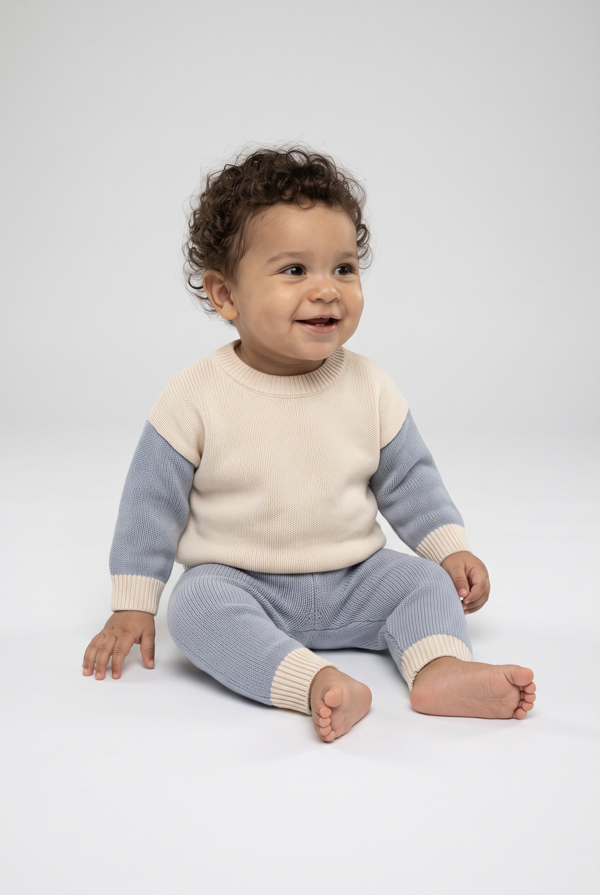 Baby Boys Knitted Jumper and Joggers 2-Piece Set - 2638 - Blue Grey