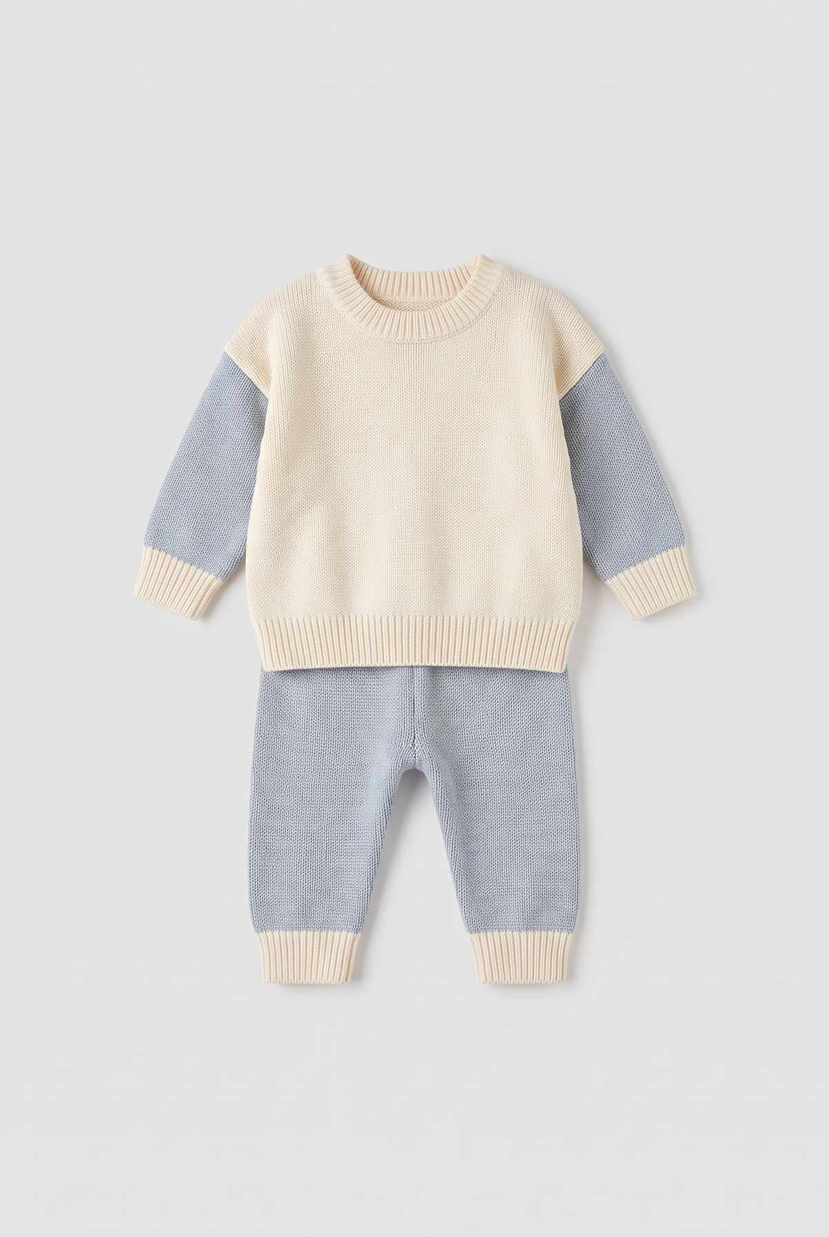 Baby Boys Knitted Jumper and Joggers 2-Piece Set - 2638 - Blue Grey