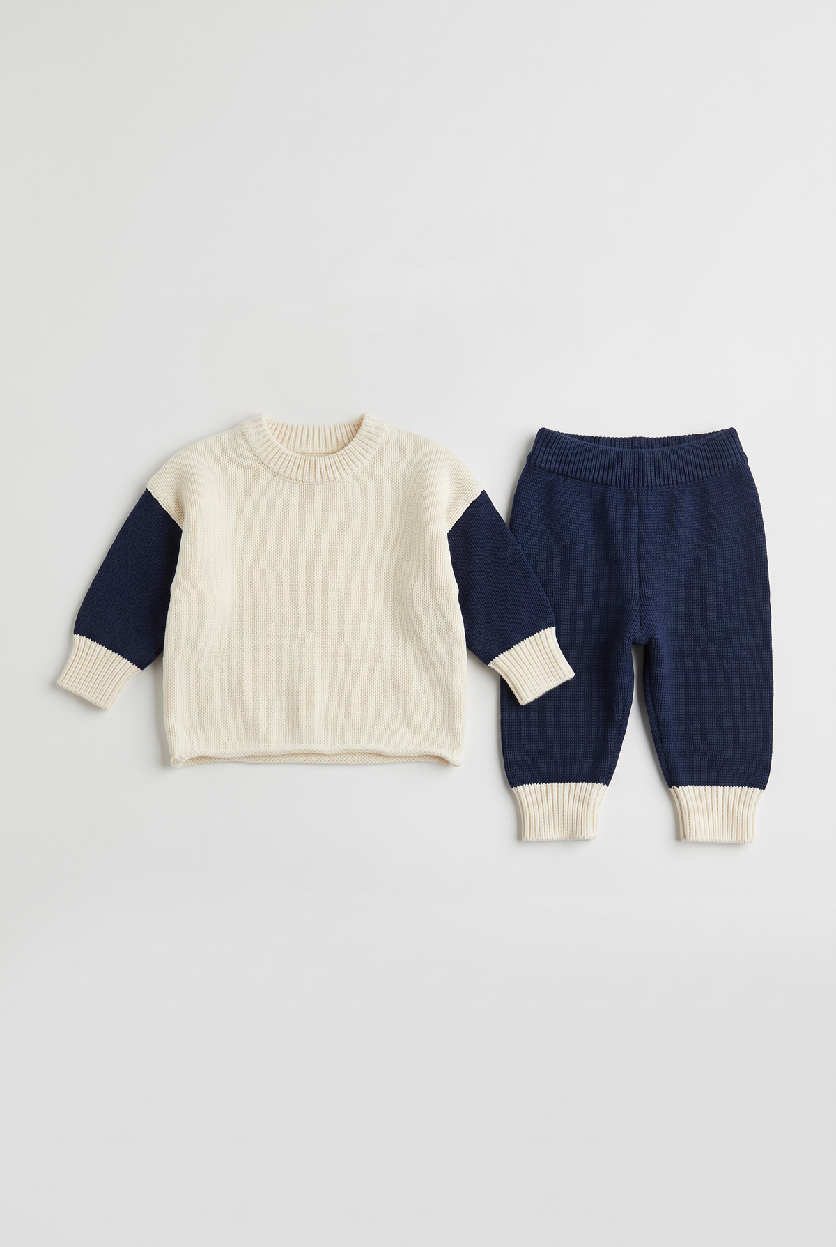 Baby Boys Knitted Jumper and Joggers 2-Piece Set - 2638 - Navy Cream
