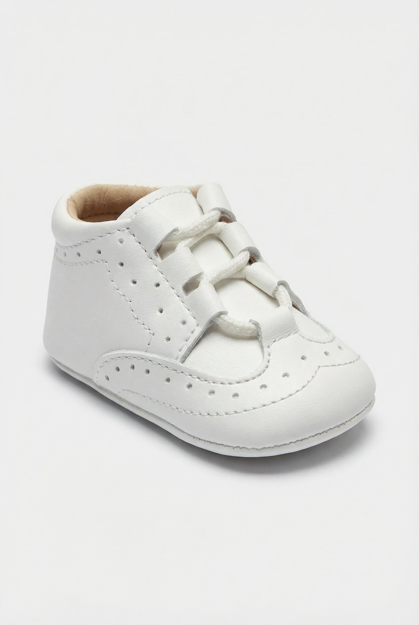 Baby Boys Patent Lace Up Pram Shoes - Leon - White Side Picture