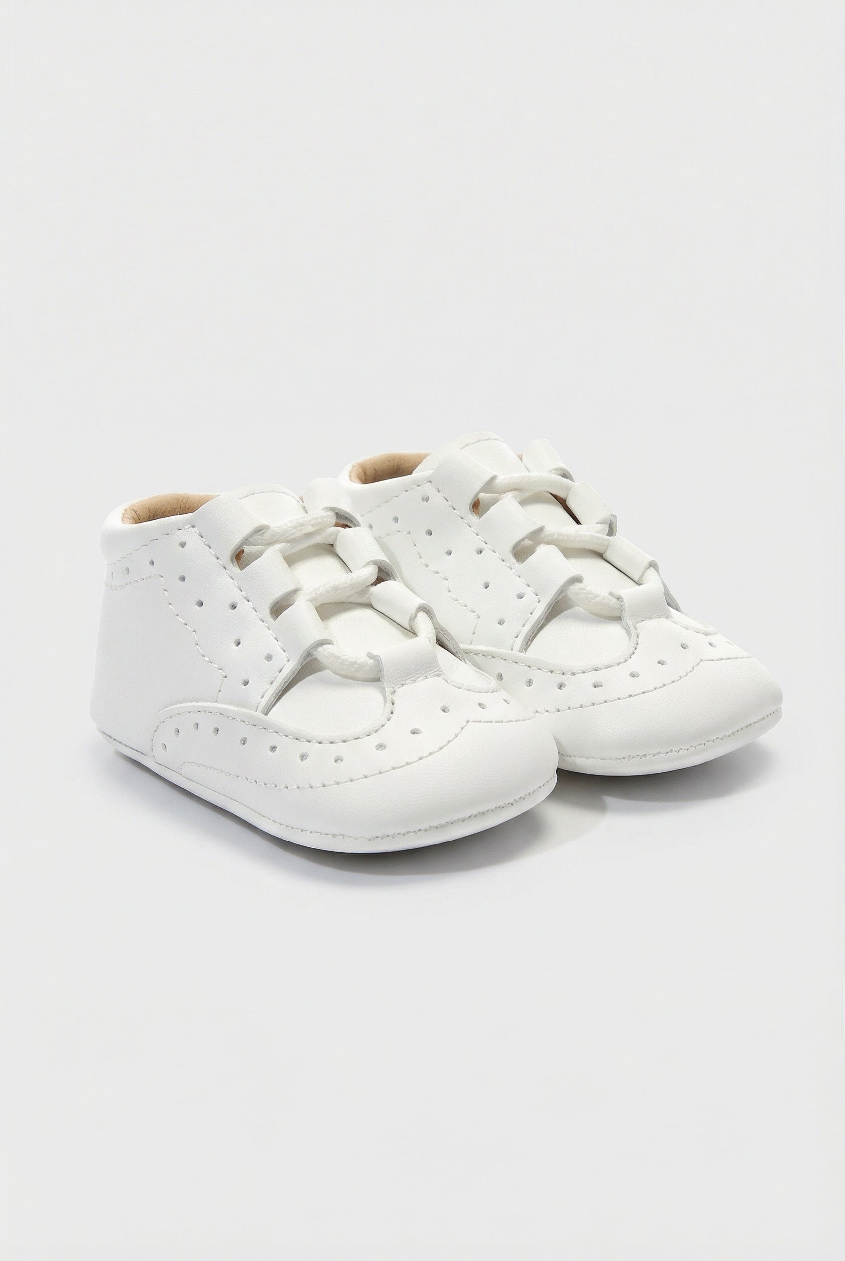 Baby Boys Patent Lace Up Pram Shoes - Leon - White Pair Side Picture