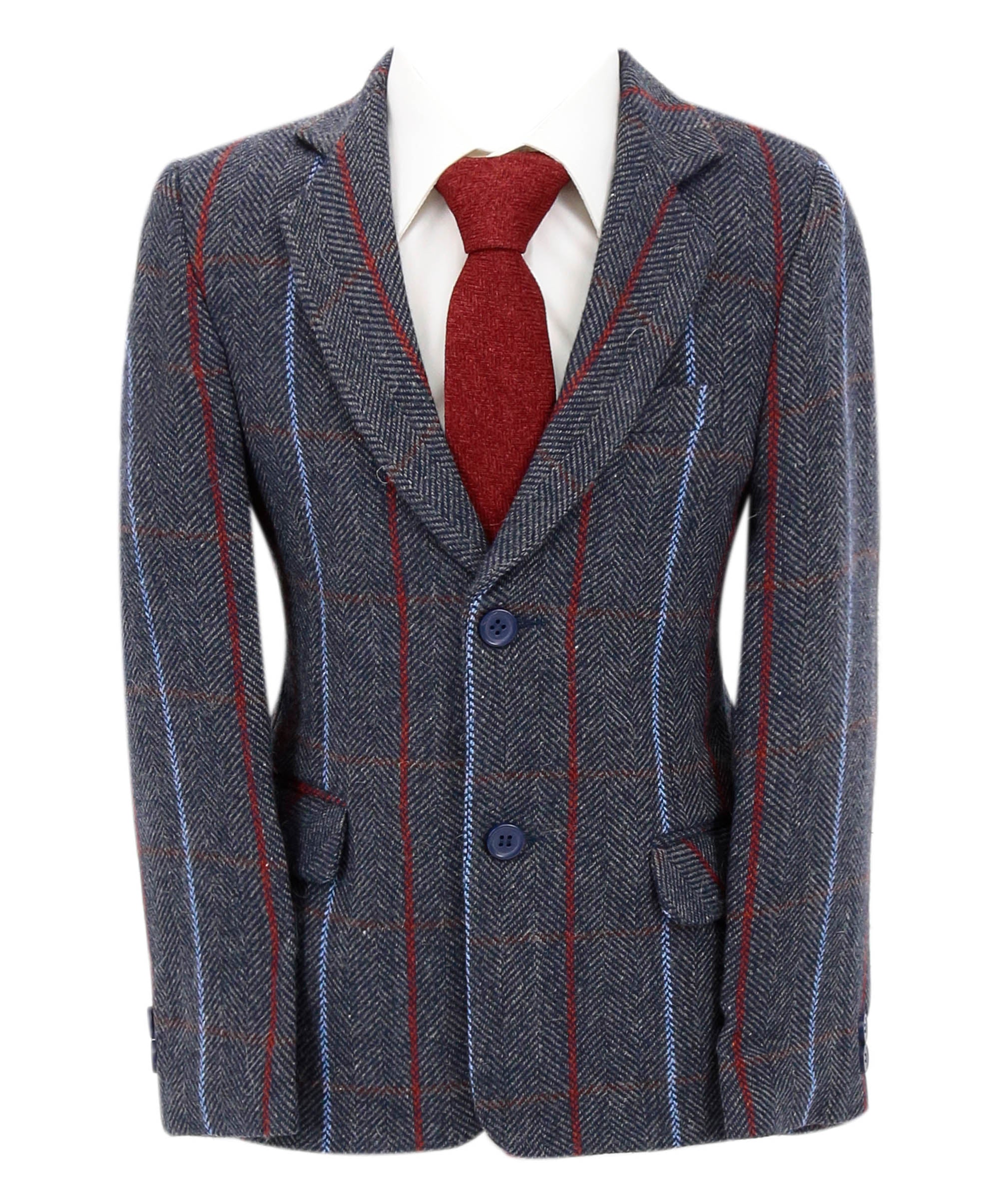 Baby Boys Tweed Herringbone Pinstripe Formal Blazer - Navy Blue Front Picture