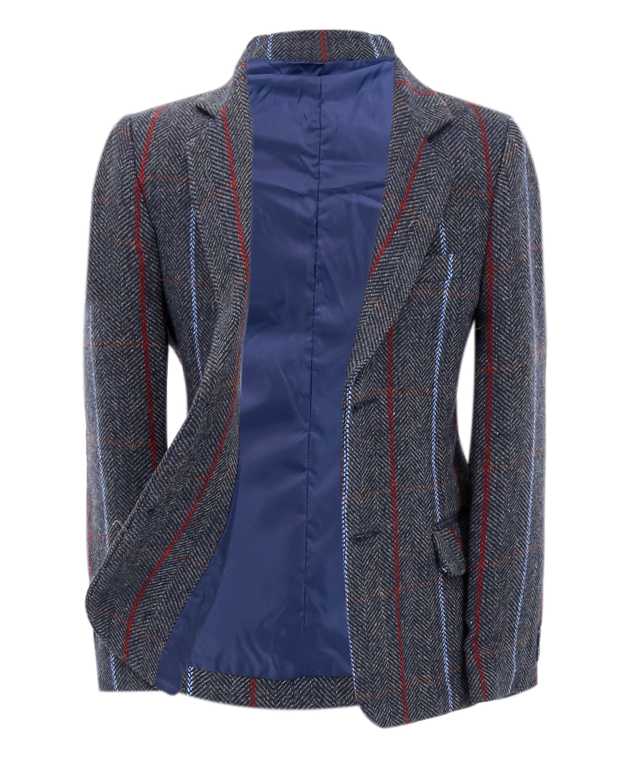 Baby Boys Tweed Herringbone Pinstripe Formal Blazer - Navy Blue Front Open Picture