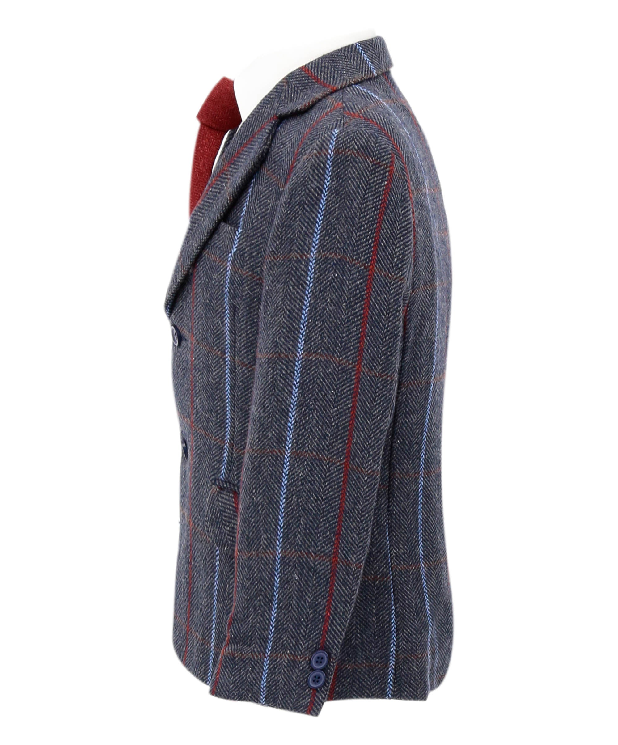 Baby Boys Tweed Herringbone Pinstripe Formal Blazer - Navy Blue Side Picture