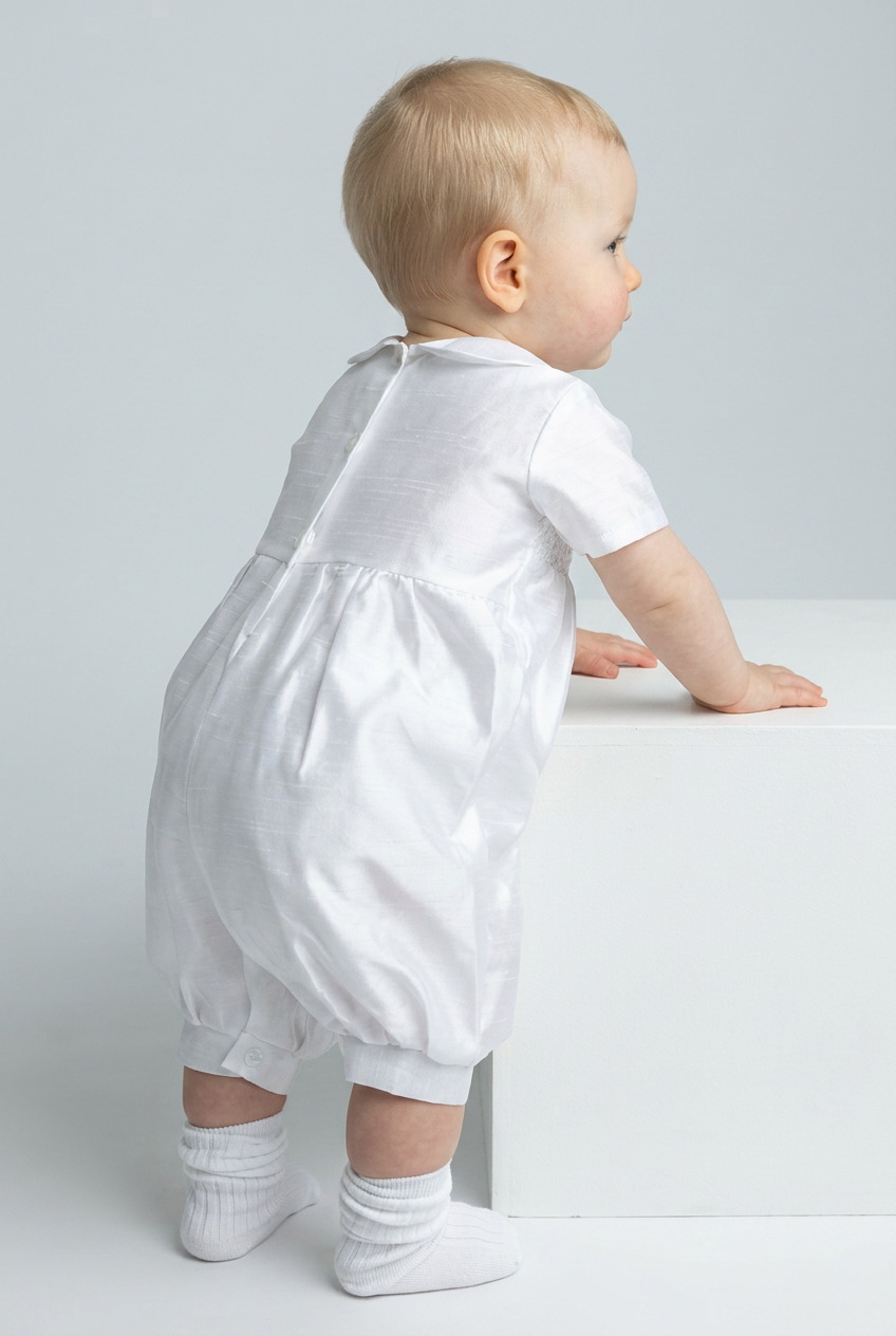 Baby Boys White Christening Romper - Andrew