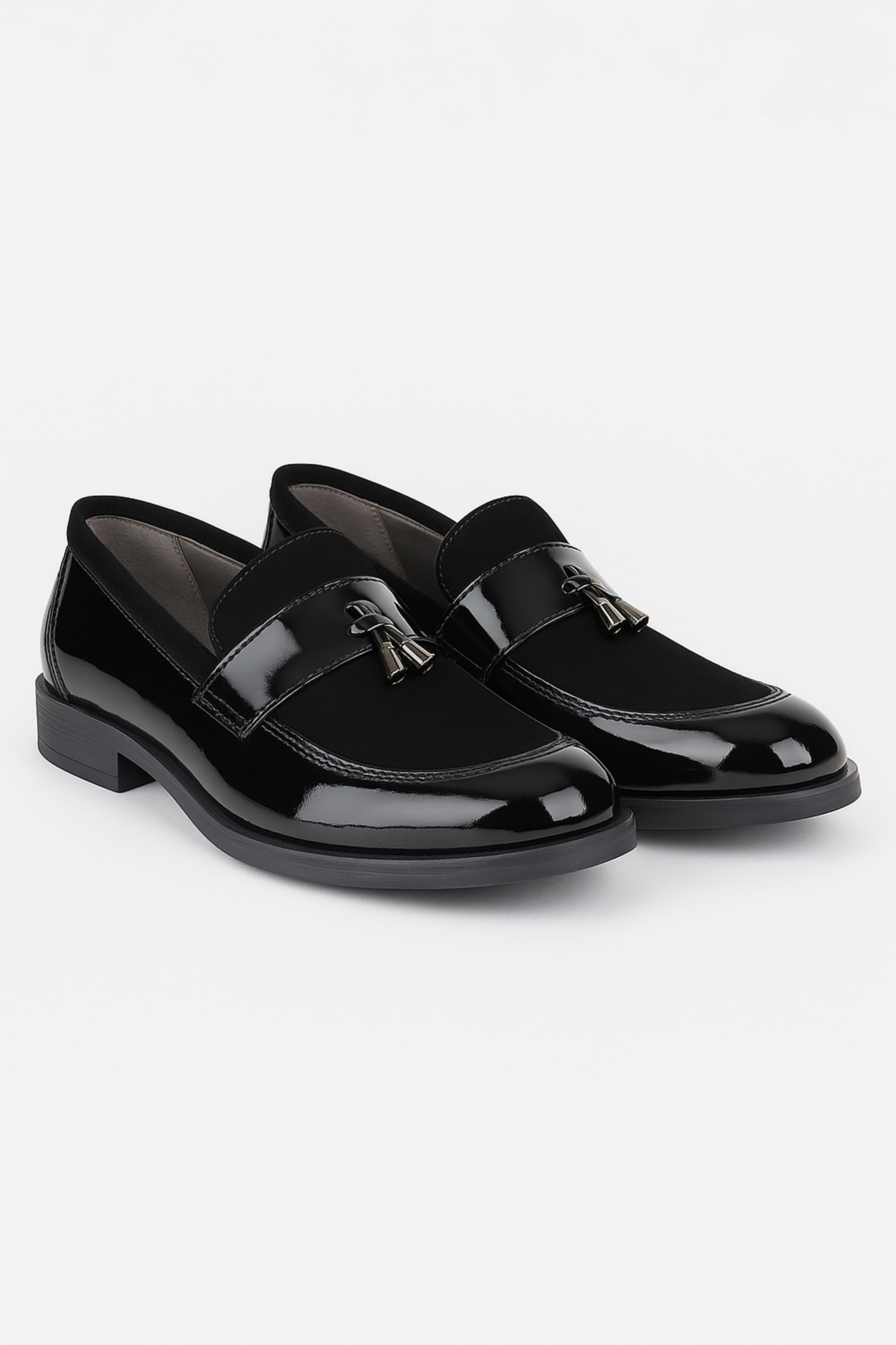 Baby Boys & Boys leather and Suede Slip on Formal Tassel Loafers - Black Pair Side Picture